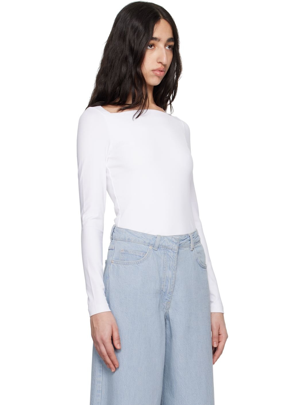 White Long Sleeve Jersey Top - 2