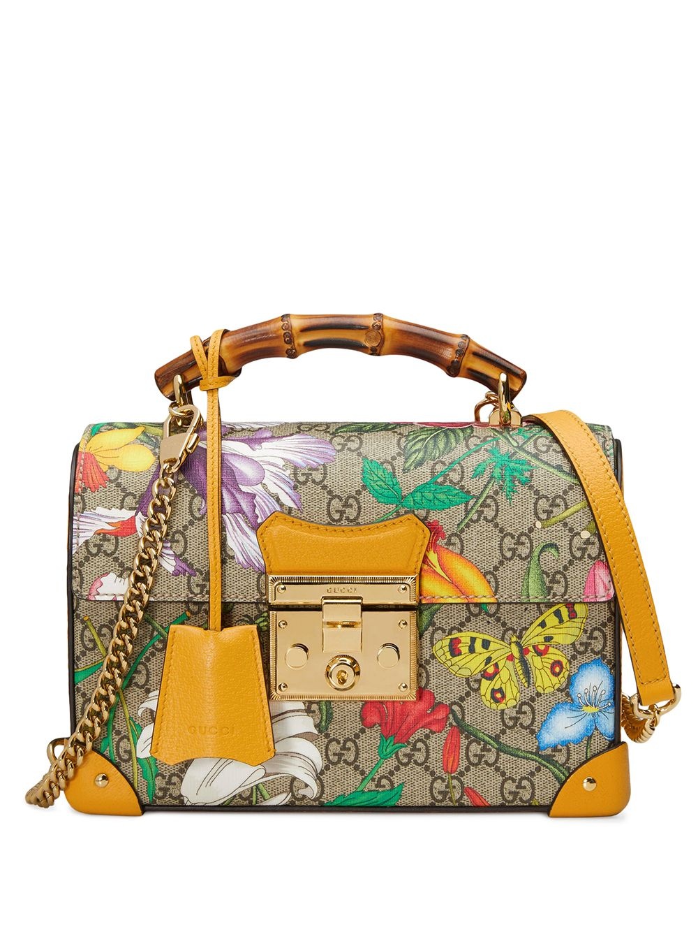 padlock detail Flora pattern shoulder bag - 1