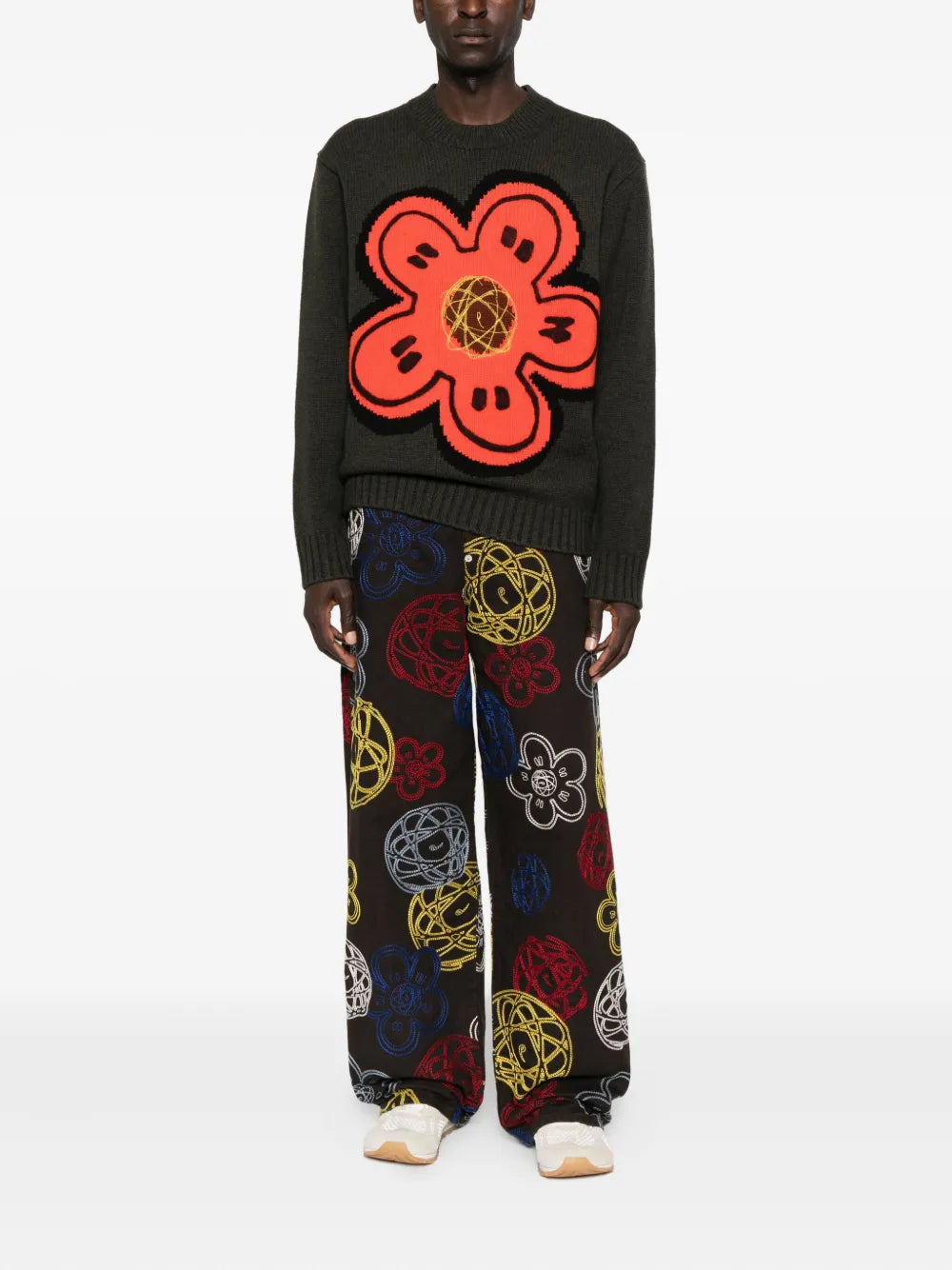 Crewneck Sweater With Floral Decoration - 2