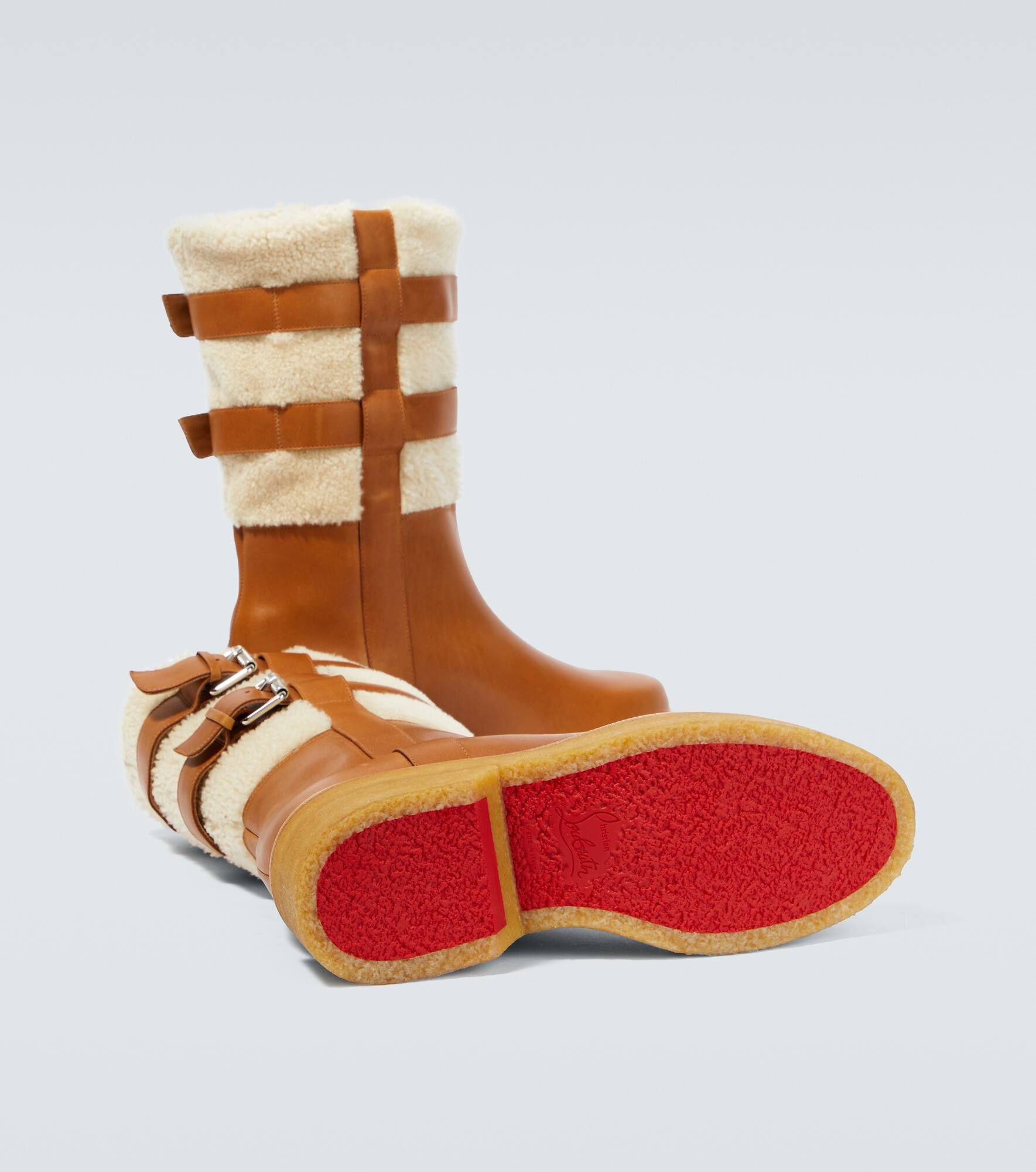 Shearling-trimmed leather boots - 7