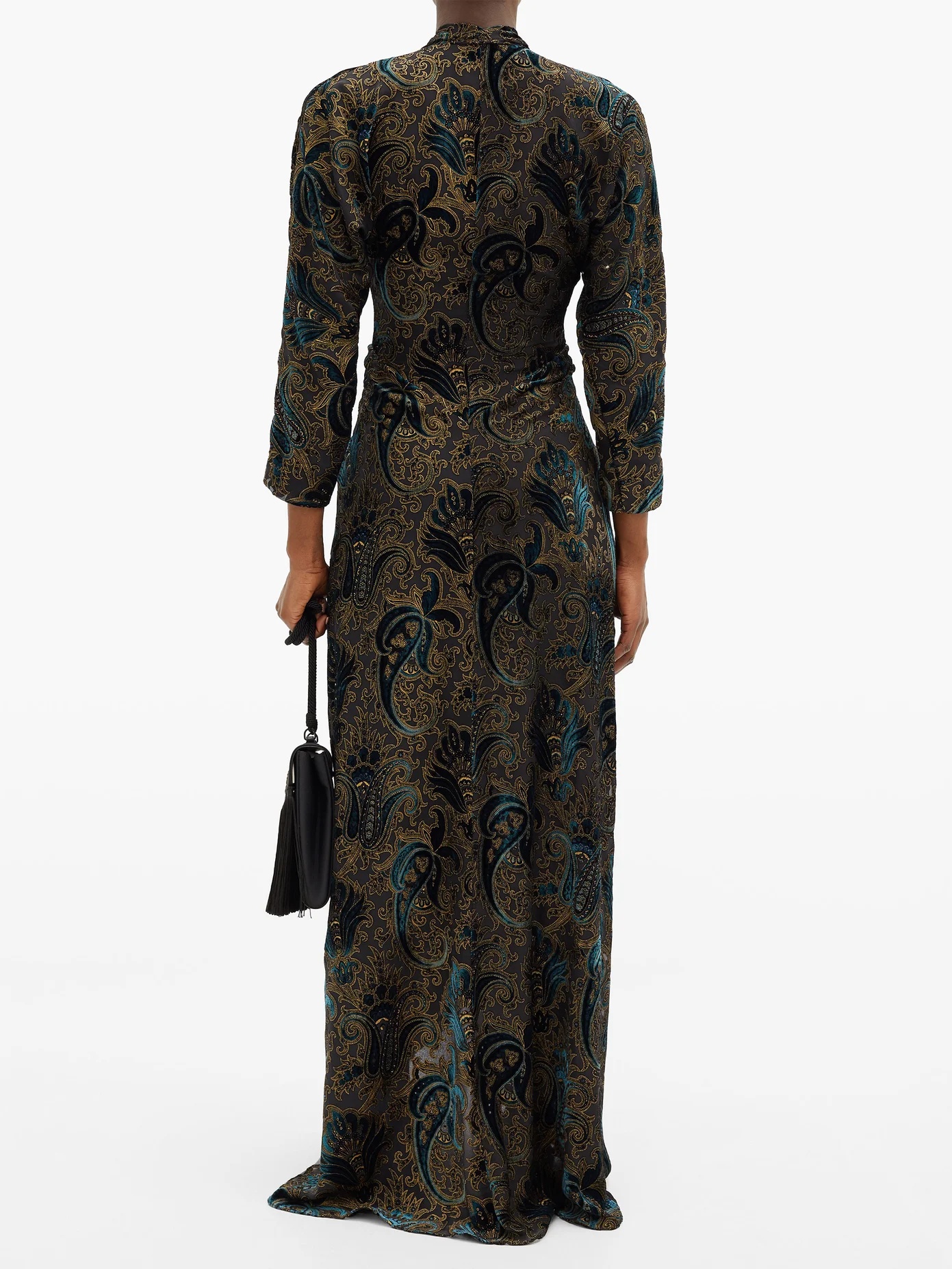 Gathered paisley-velvet devoré maxi dress - 5