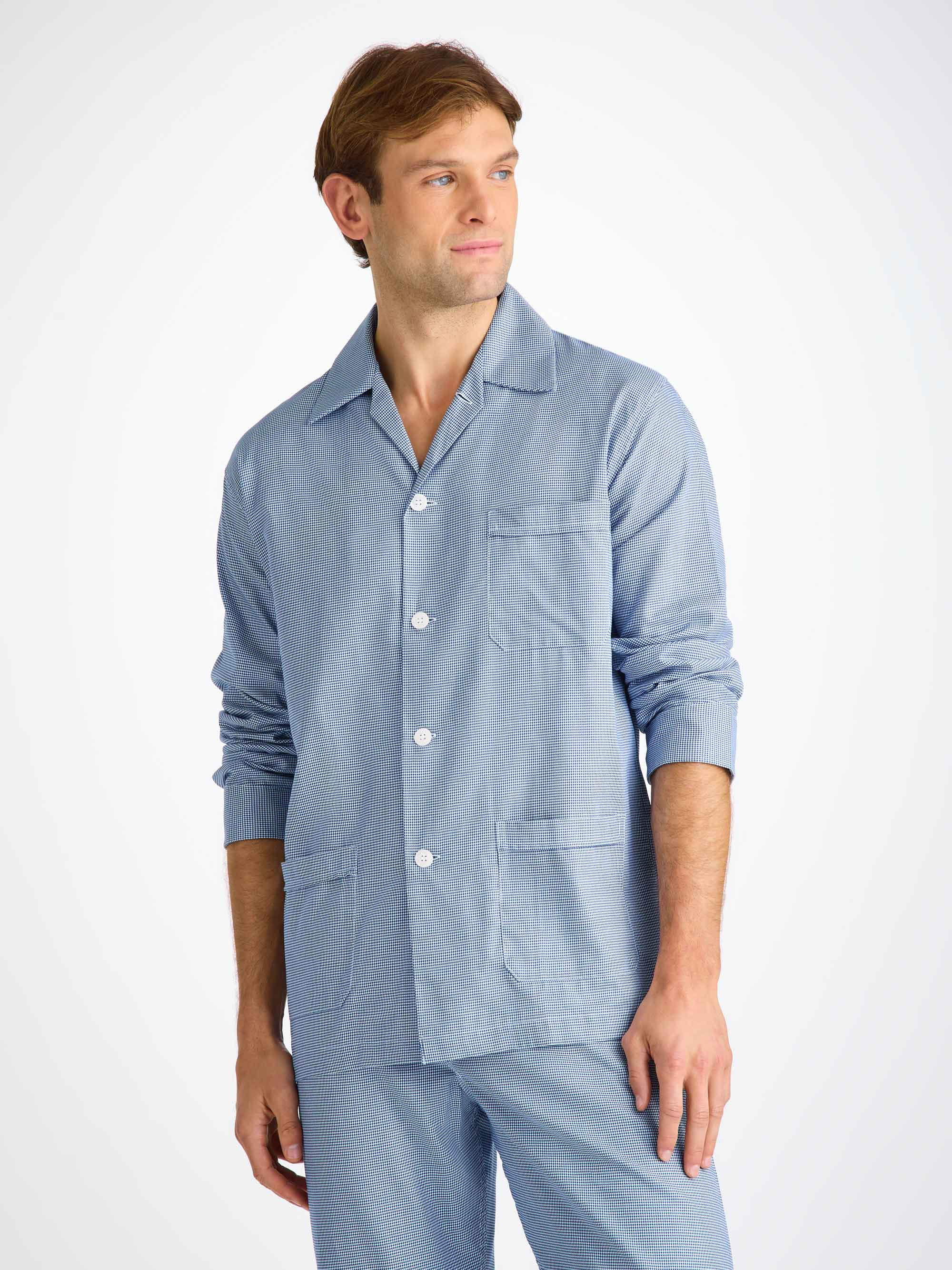 Men's Classic Fit Pajamas Cotton Navy Puppytooth Pattern - 5