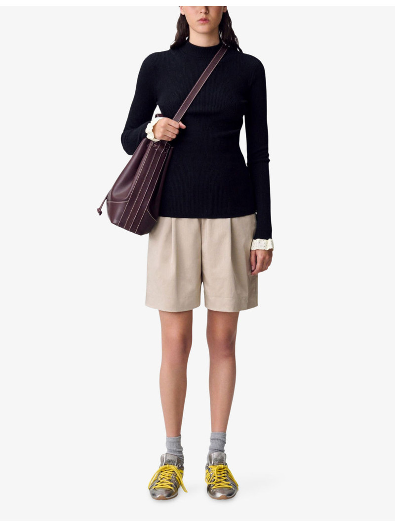 Claudie Pierlot Contrast-Cuff Pointelle-Knit Stretch Wool-Blend Jumper outlook