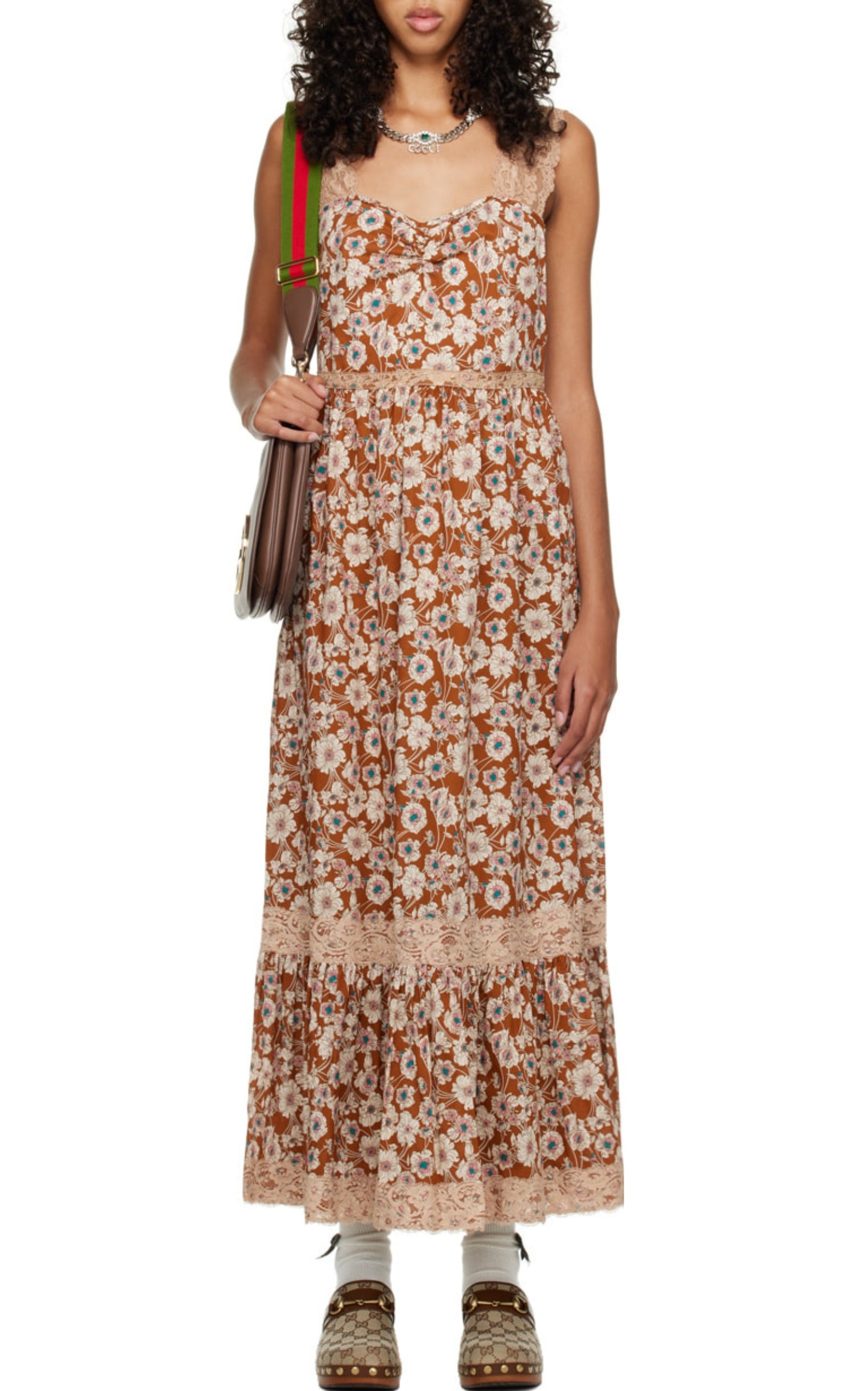 Floral-print Lace-trimmed Twill Dress - 3