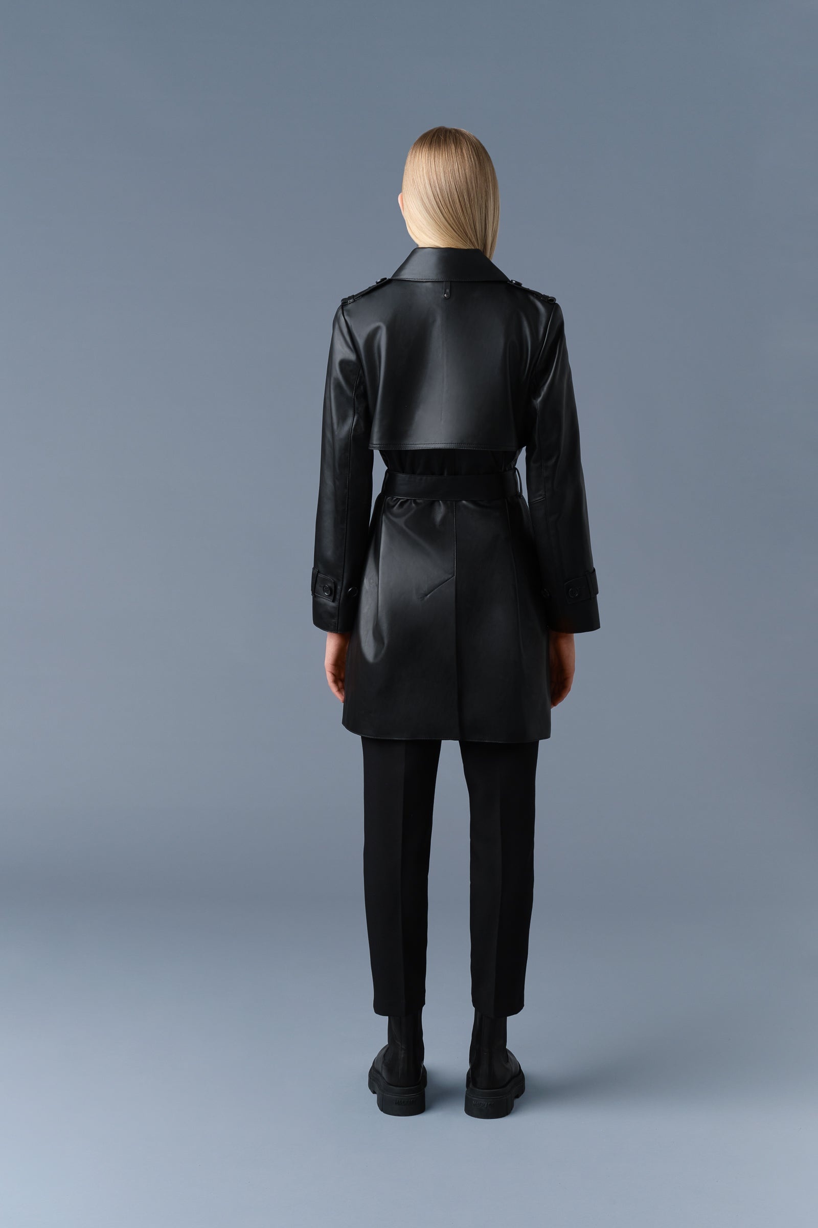 MELY Long Leather Trench Coat - 4