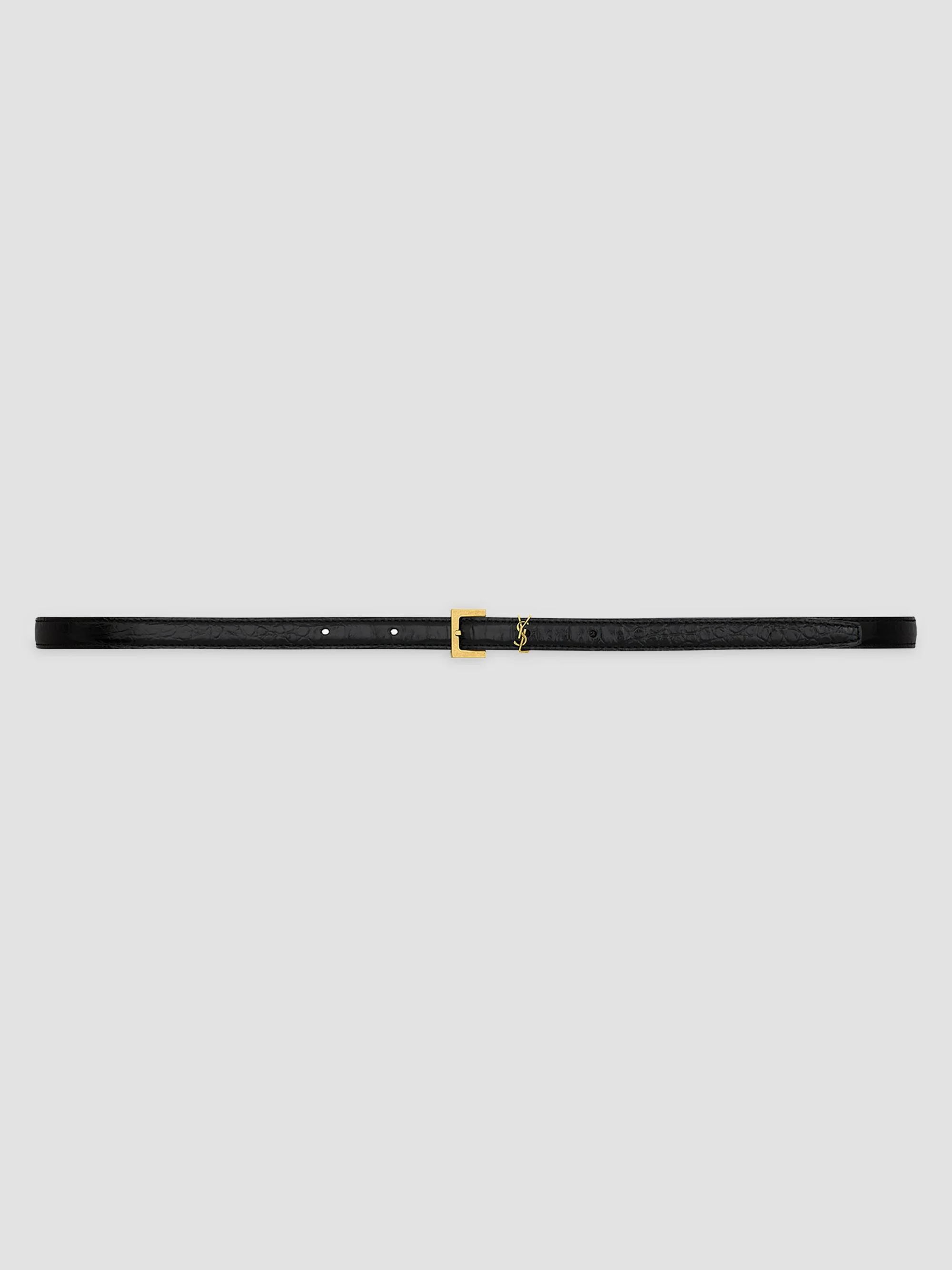 Women's Cassandre Extra Thin Belt in Crocodile-Embossed Leather - Black - 1