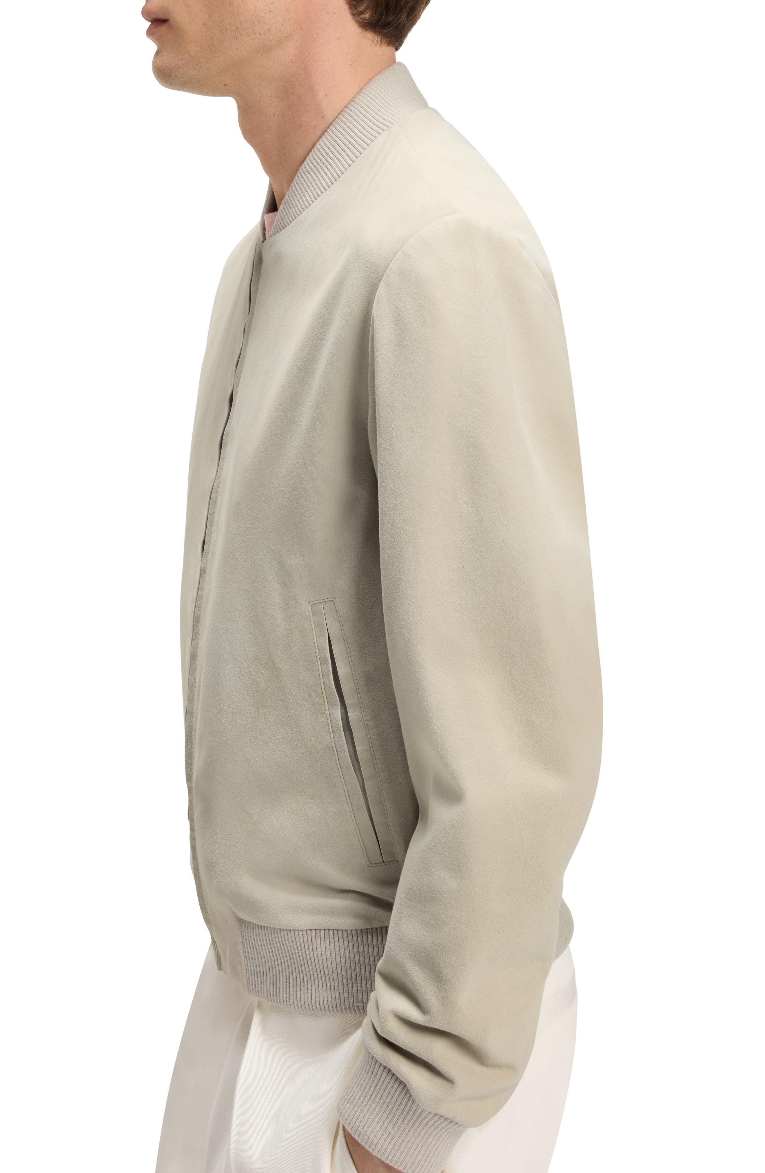 BOSS x Beckham Milo Suede Bomber Jacket in Light Beige at Nordstrom - 4