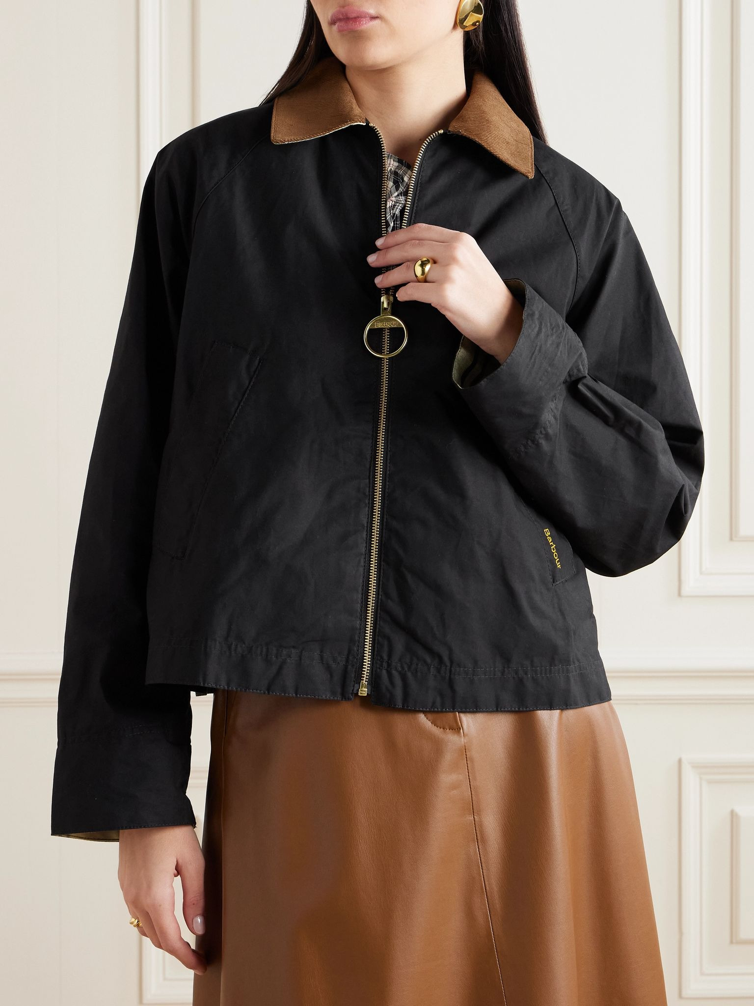 Cropped corduroy-trimmed cotton-canvas jacket Black - 3