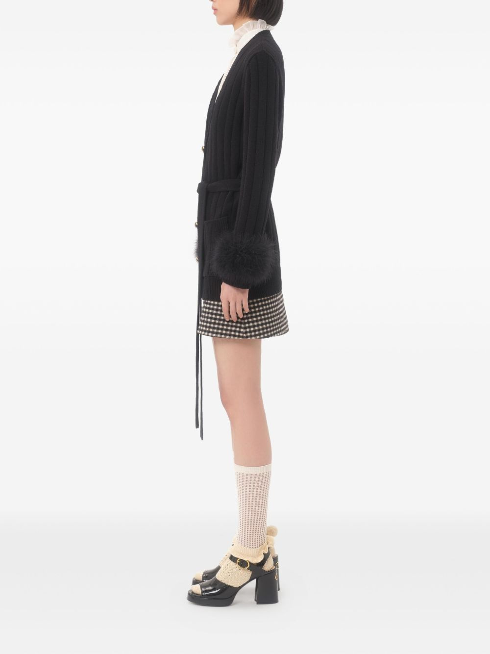 feather-cuff ribbed cardigan - 3