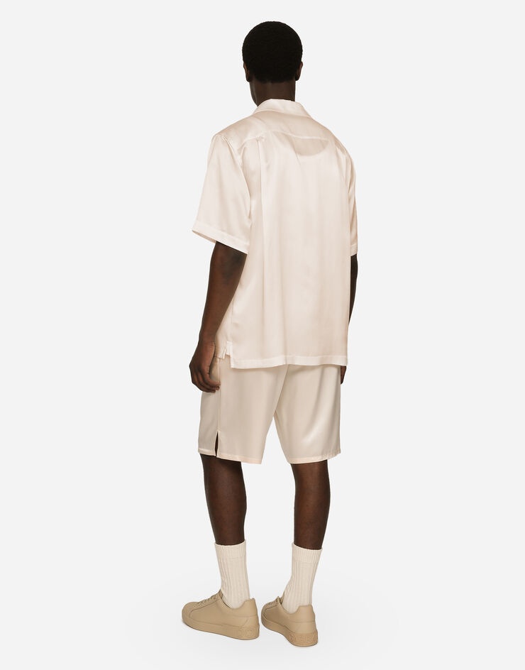 Silk satin jogging shorts with metal DG logo - 3