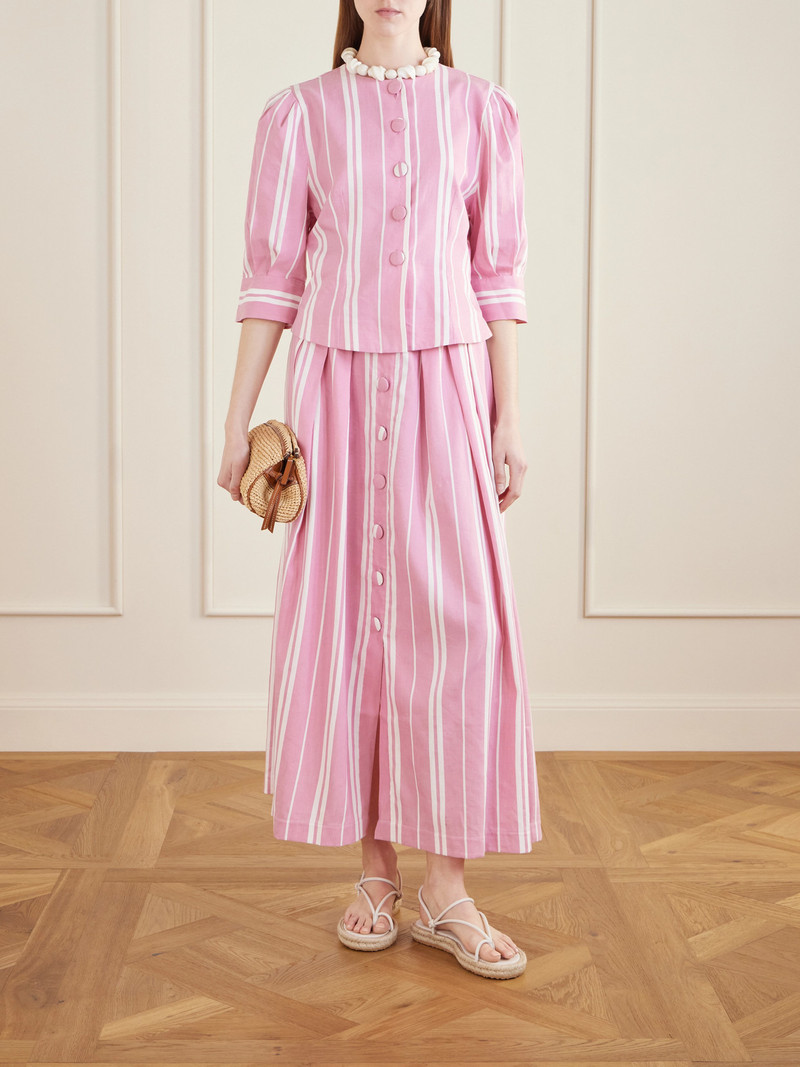 DESTREE Irving Striped Cotton, Tencel And Linen-blend Midi Skirt outlook