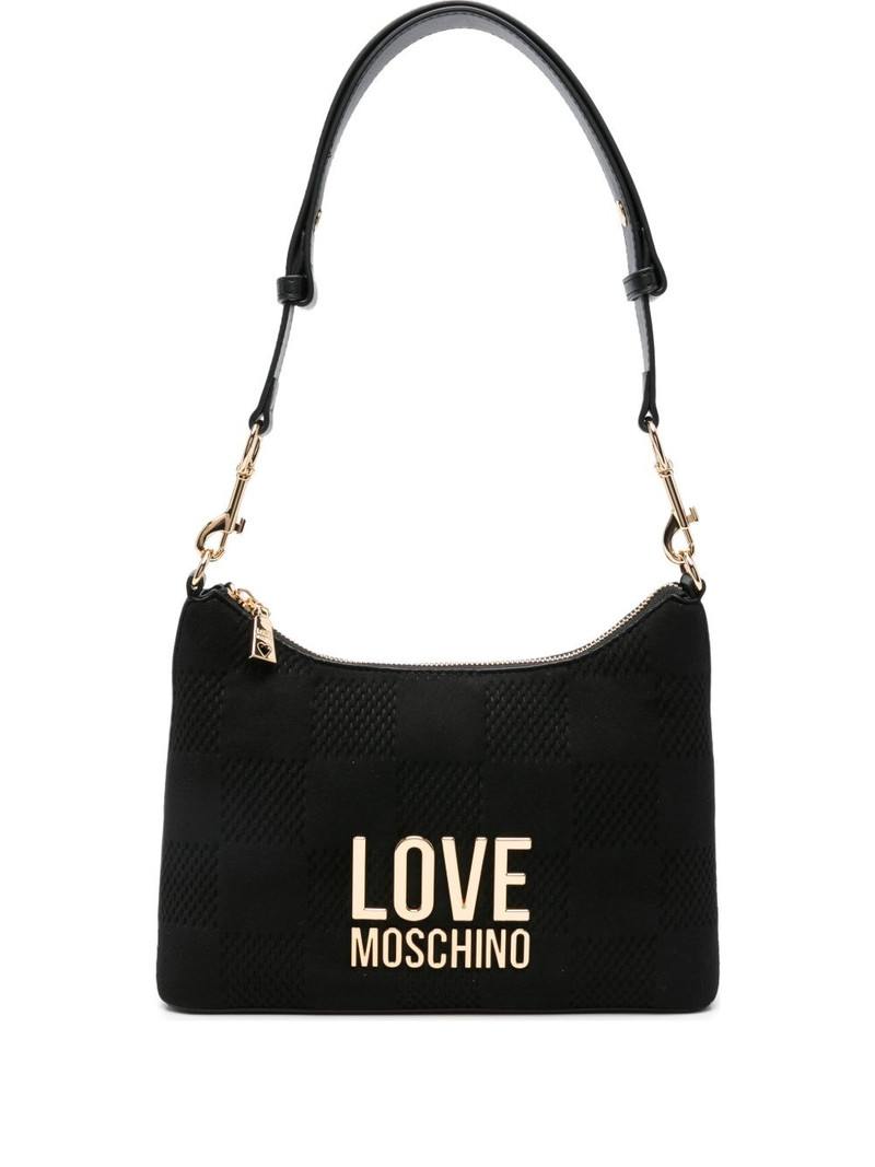 logo-plaque checkered shoulder bag 1