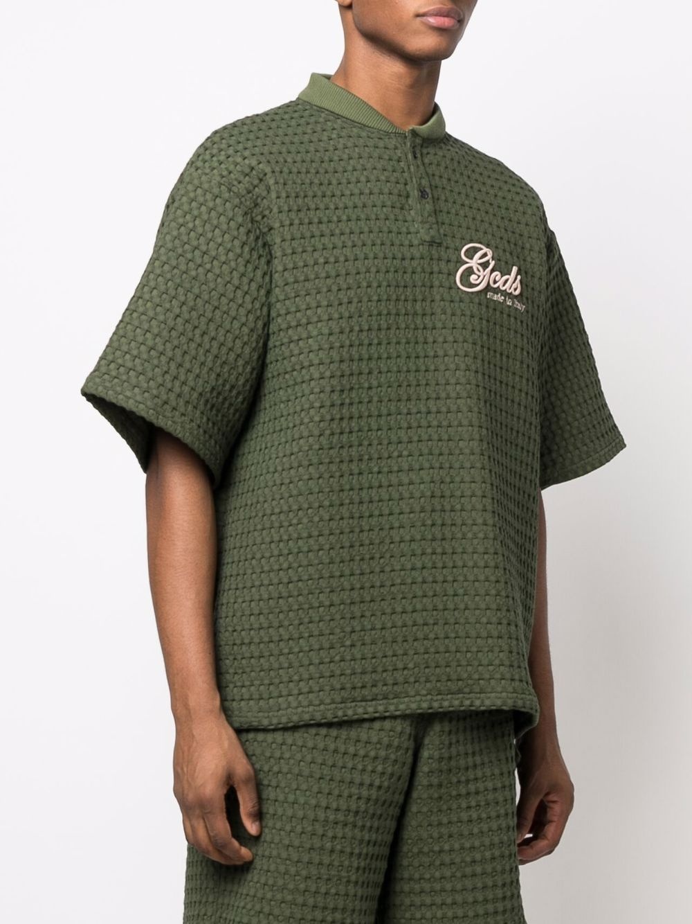 logo-embroidered waffle top - 4