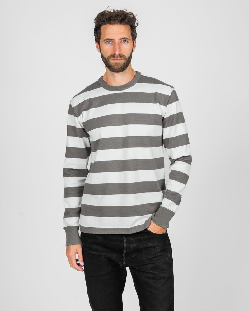 Iron Heart 11OZ COTTON KNIT LONG-SLEEVED SWEATER - GREY/WHITE outlook