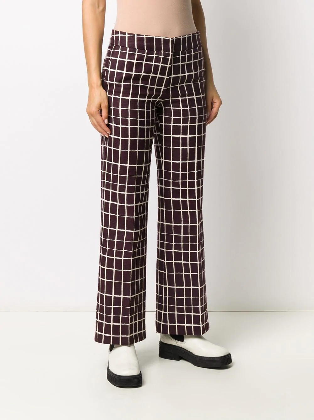 check-print straight trousers - 3