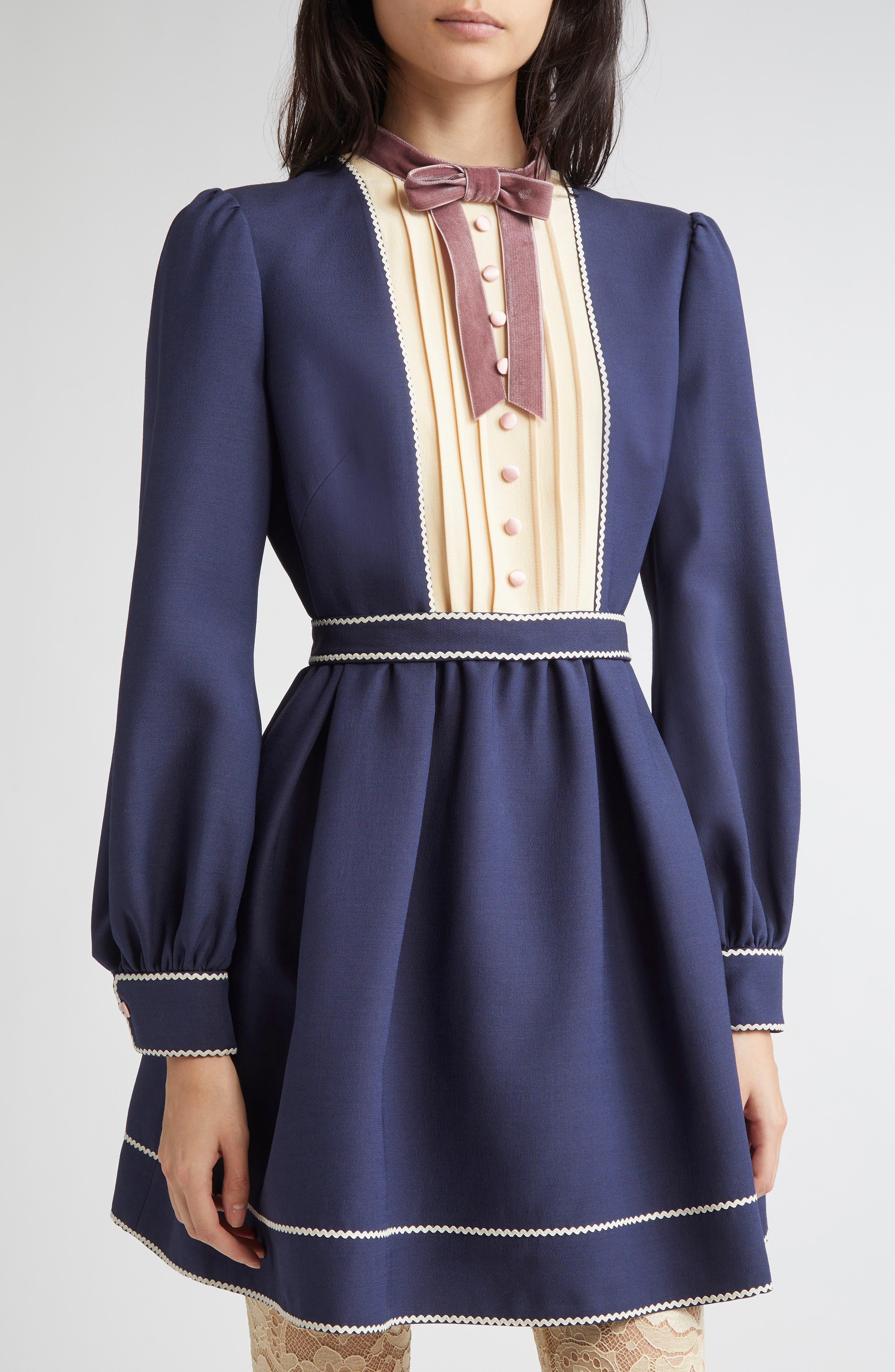 Valentino Garavani Long Sleeve Crepe Couture Minidress in Blue Multi at Nordstrom - 4