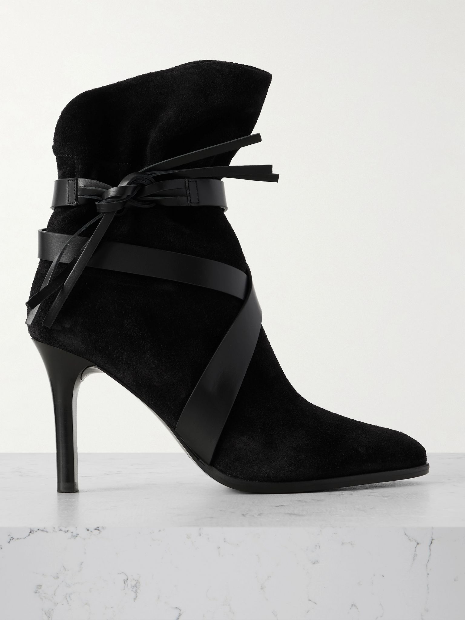 Atiny tasseled leather-trimmed suede ankle boots Black - 1