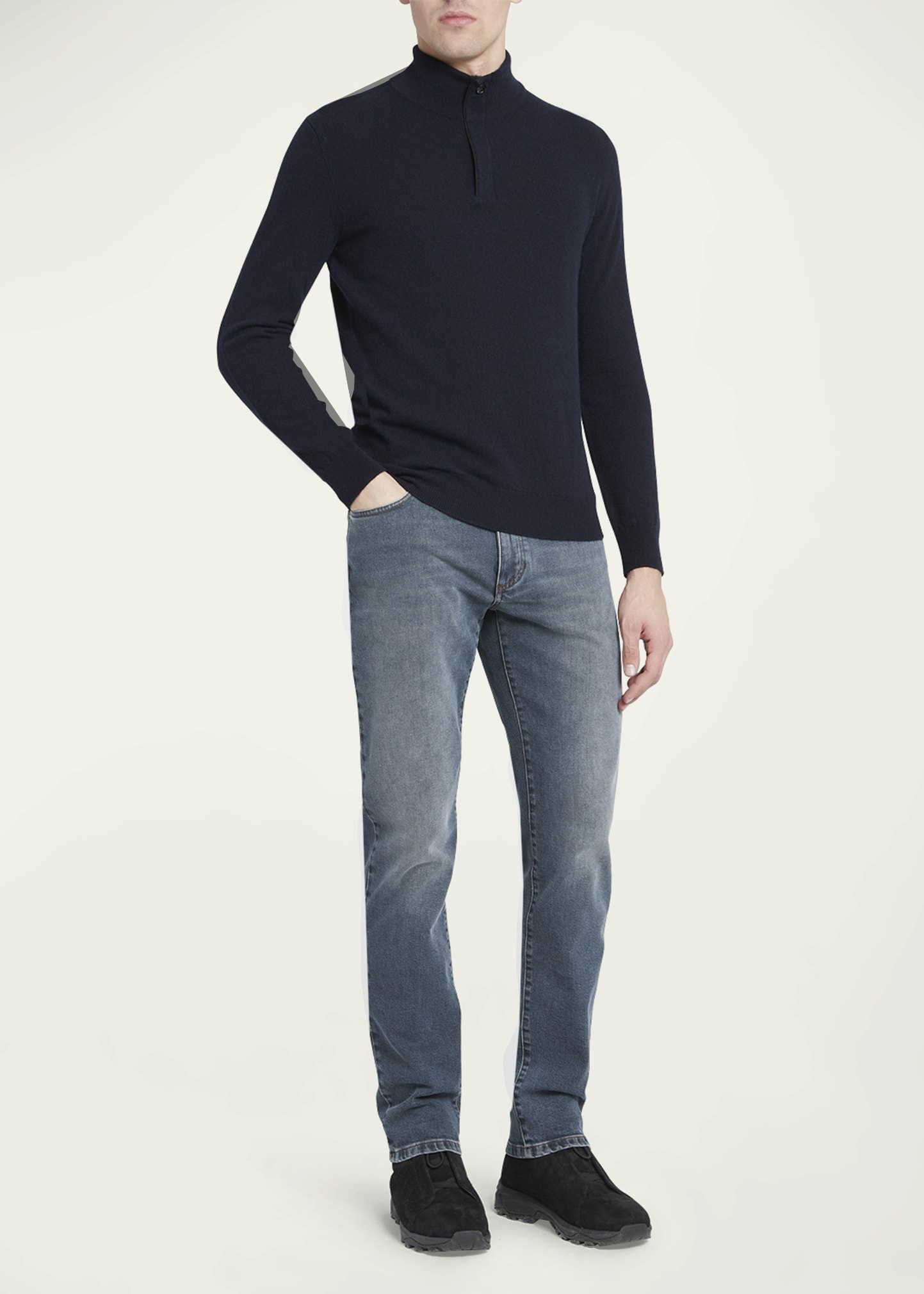 Men's Oasi Cashmere Zip Mock Neck Sweater - 4