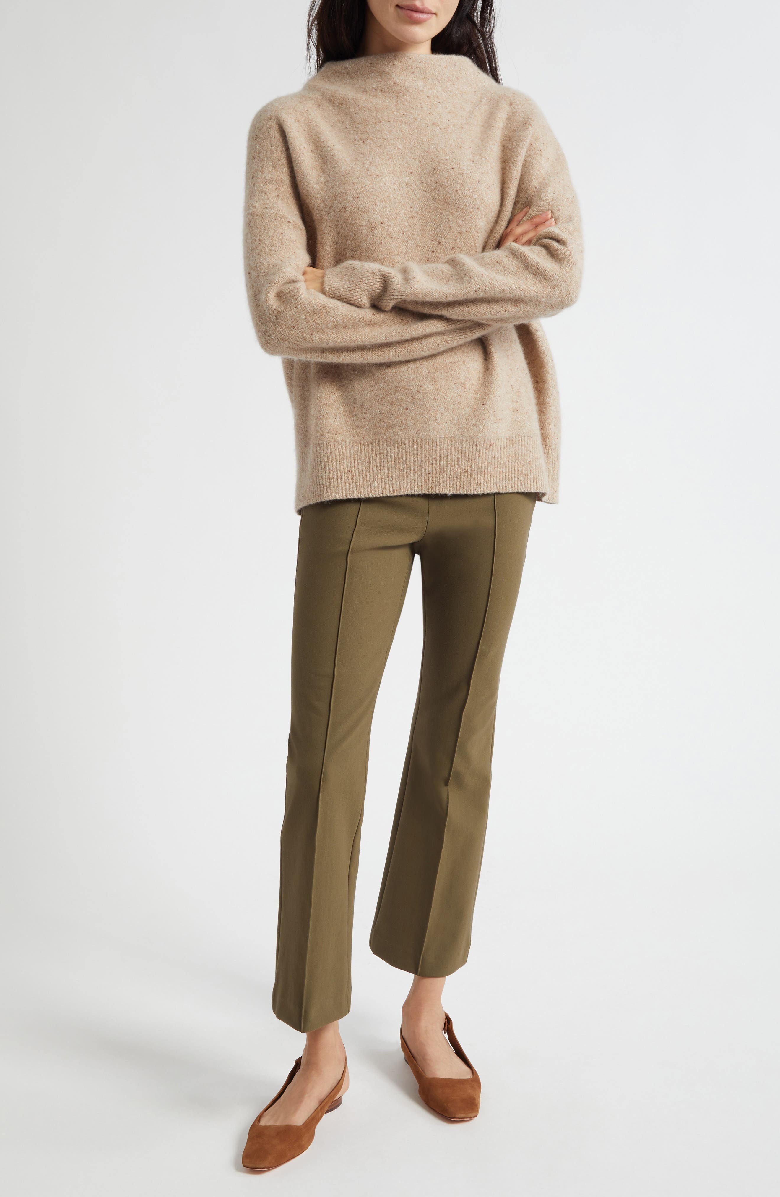Vince Donegal Funnel Neck Cashmere Sweater in Heather Oat Donegal at Nordstrom - 2
