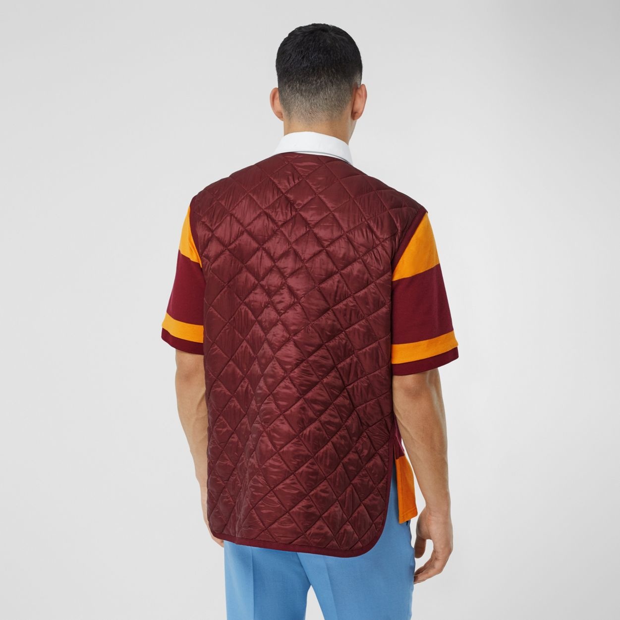 Striped Cotton and Diamond Quilted Polo Shirt - 5