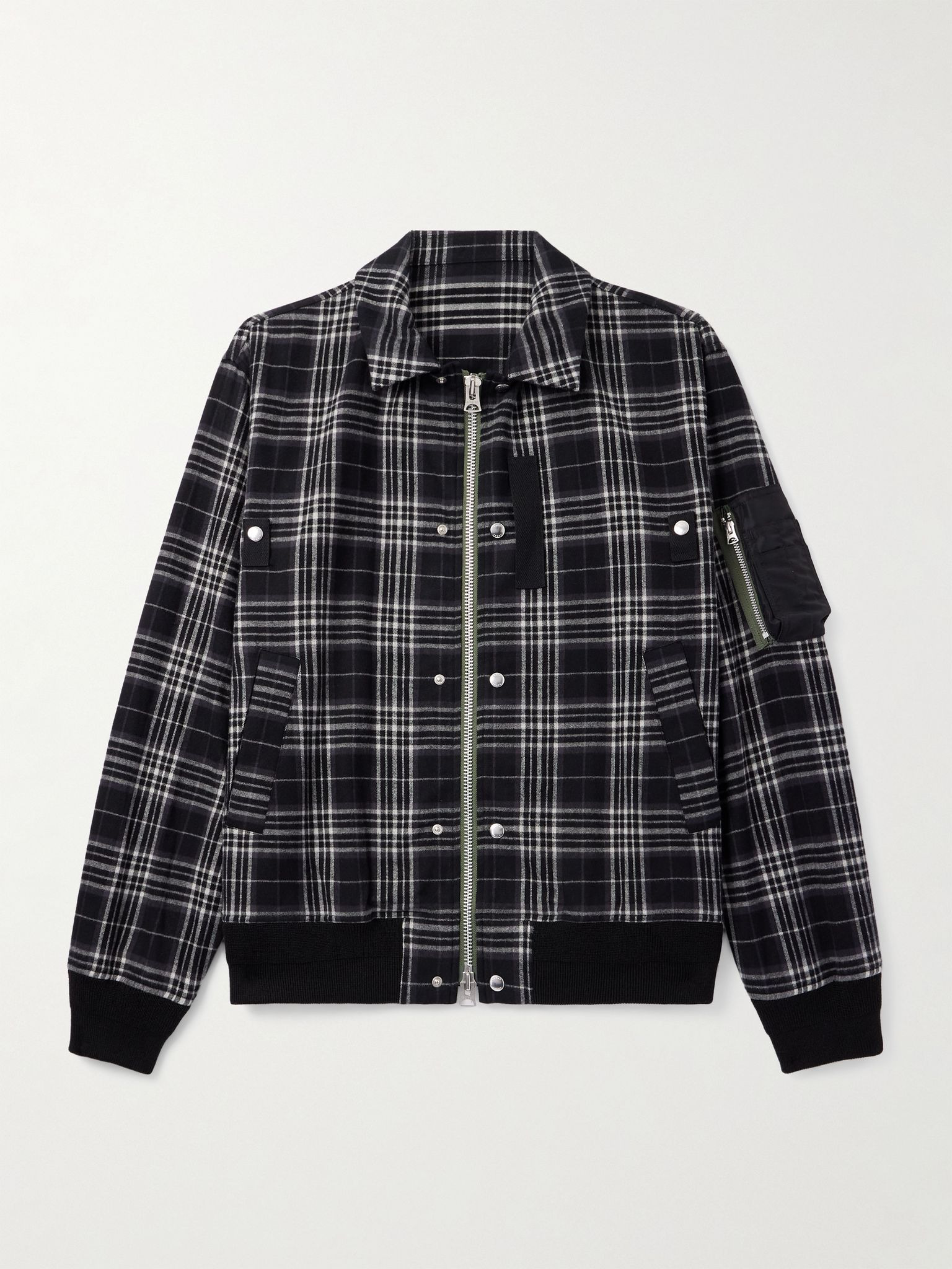 Nylon-Trimmed Padded Checked Cotton-Flannel Blouson Jacket Black - 1