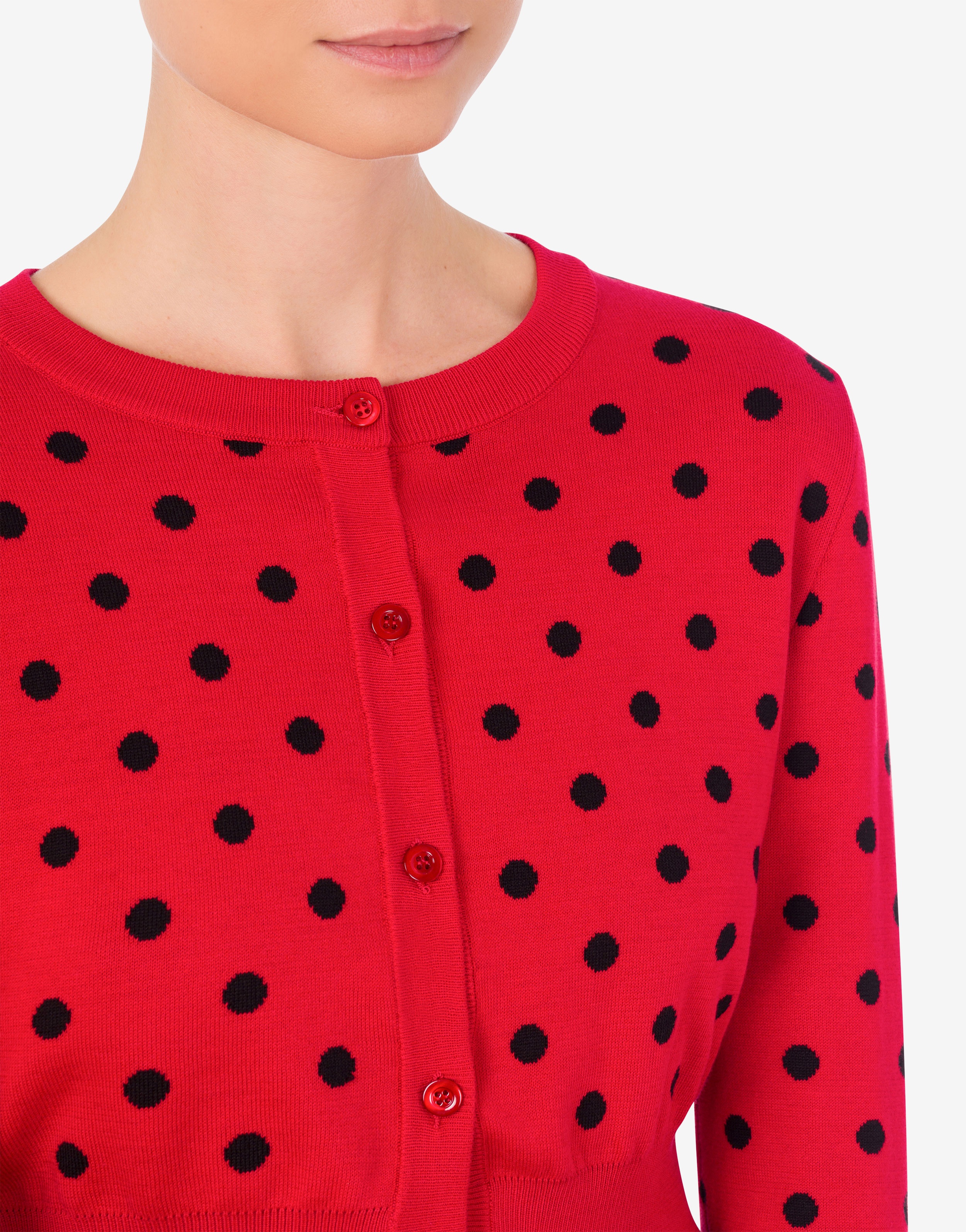 ALLOVER POLKA DOTS KNITTED CROPPED CARDIGAN - 4