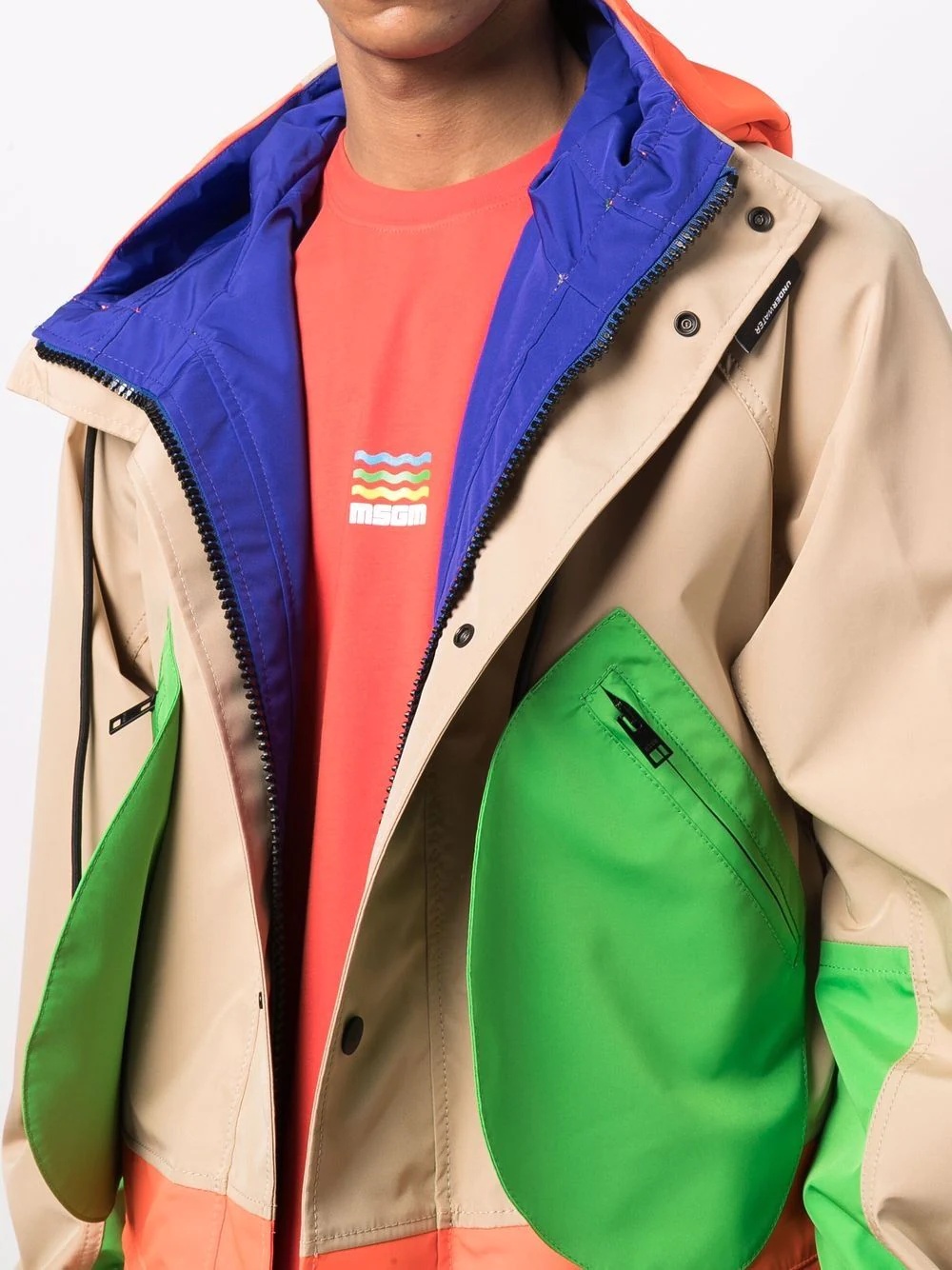 colour-block panel parka coat - 5