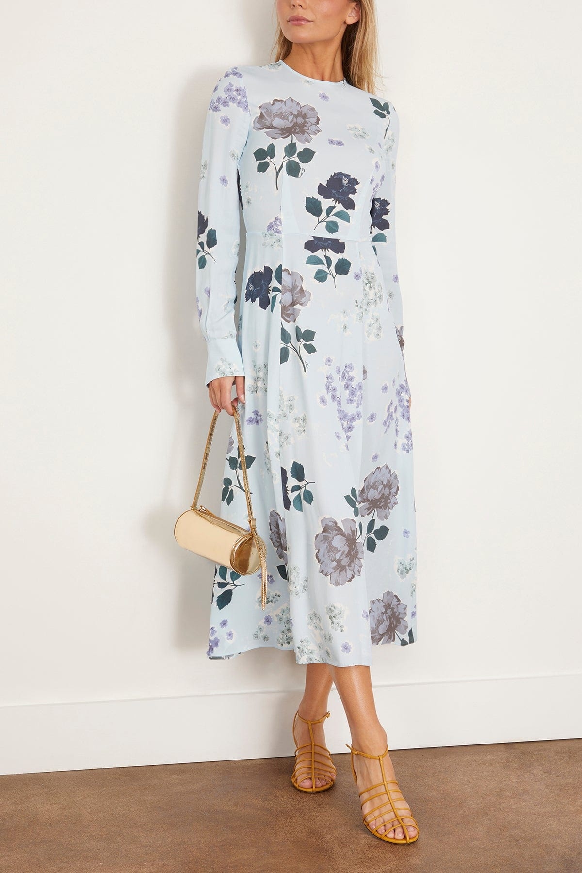 Long Sleeve A-Line Midi Dress in Small Margot Floral Sky Blue - 2