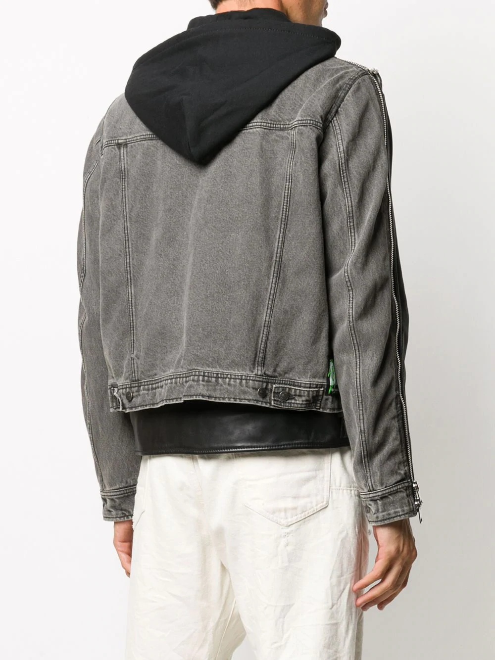 hooded leather and denim jacket - 4