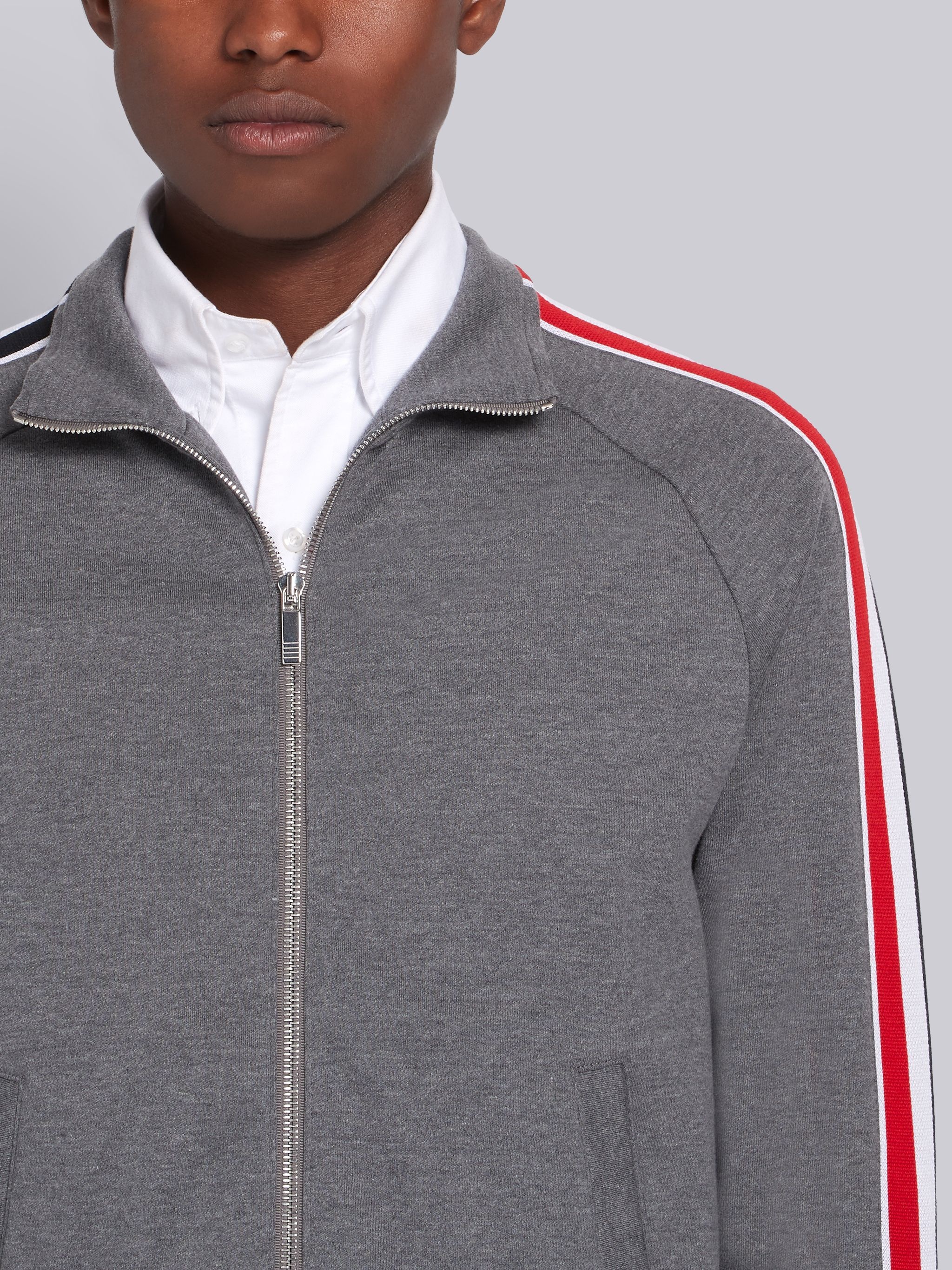 Medium Grey Cotton Interlocking RWB Stripe Track Jacket - 5