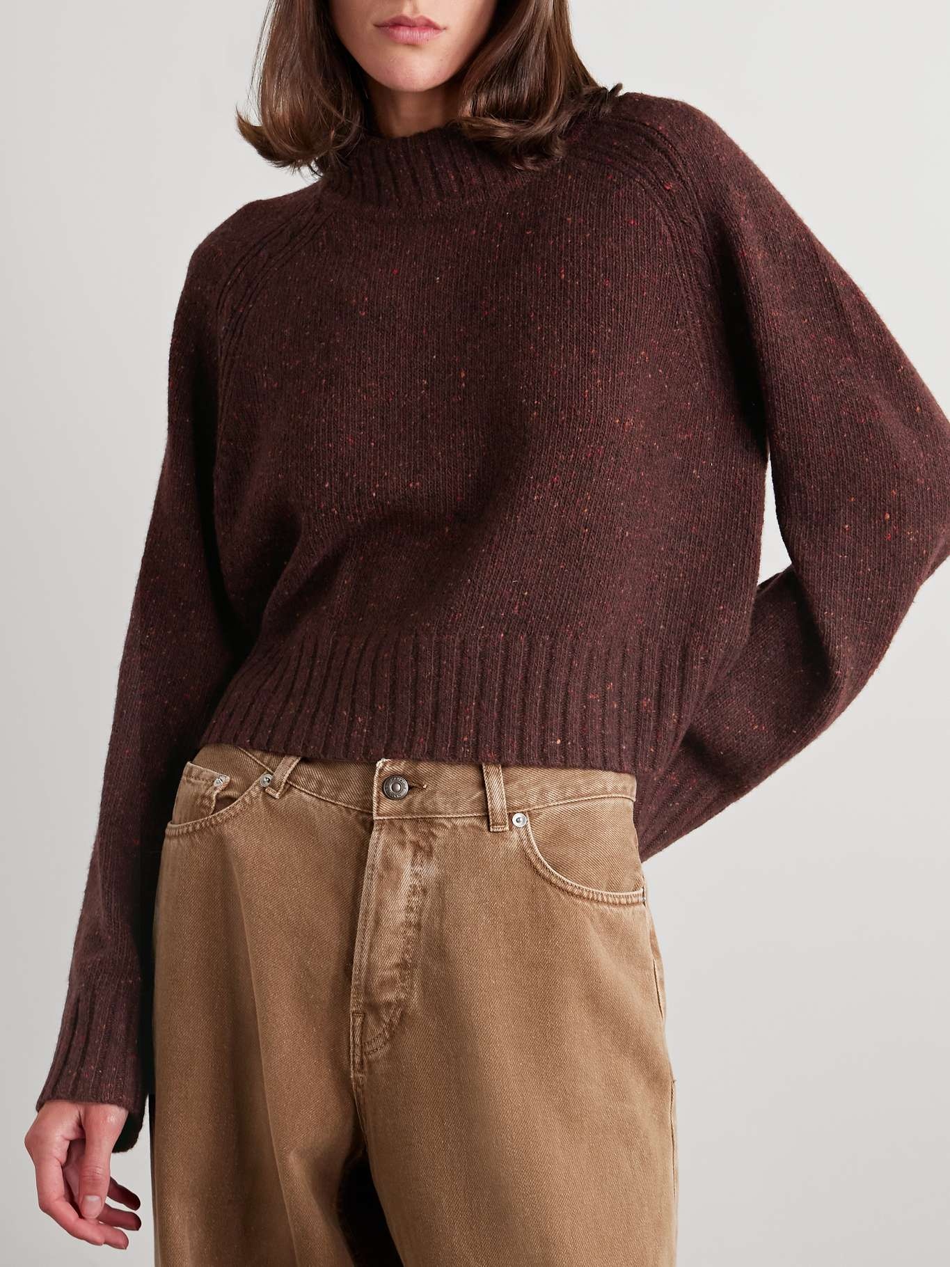 Cropped recycled-cashmere and merino wool-blend turtleneck sweater - 3