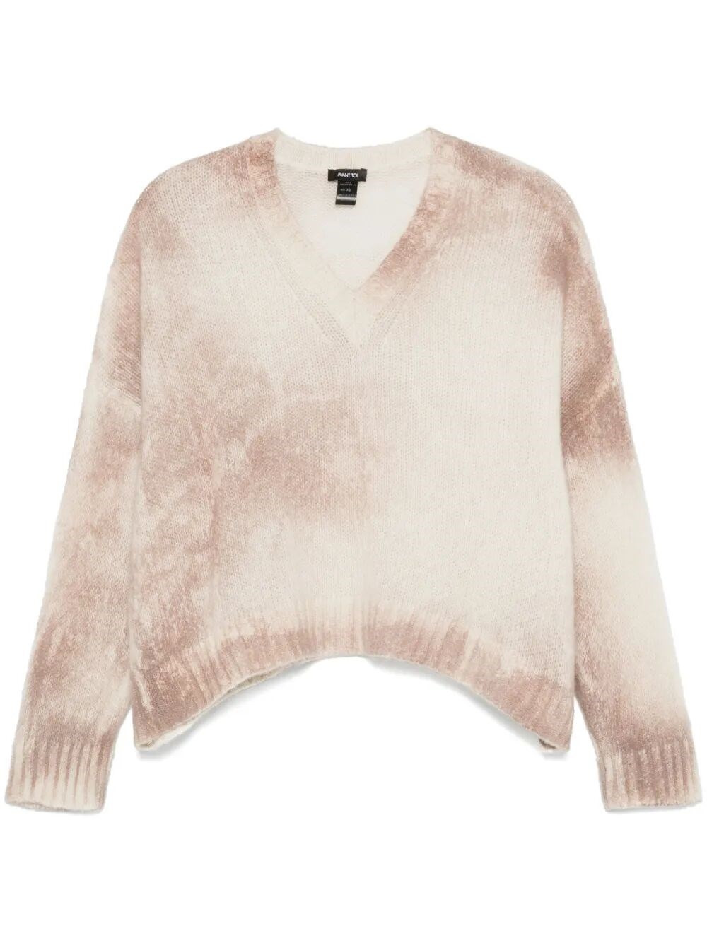 MARBLE EFFECT BRUSHED CASHMERE AND SILK V NECK OVERSIZED PULLOVER - 1