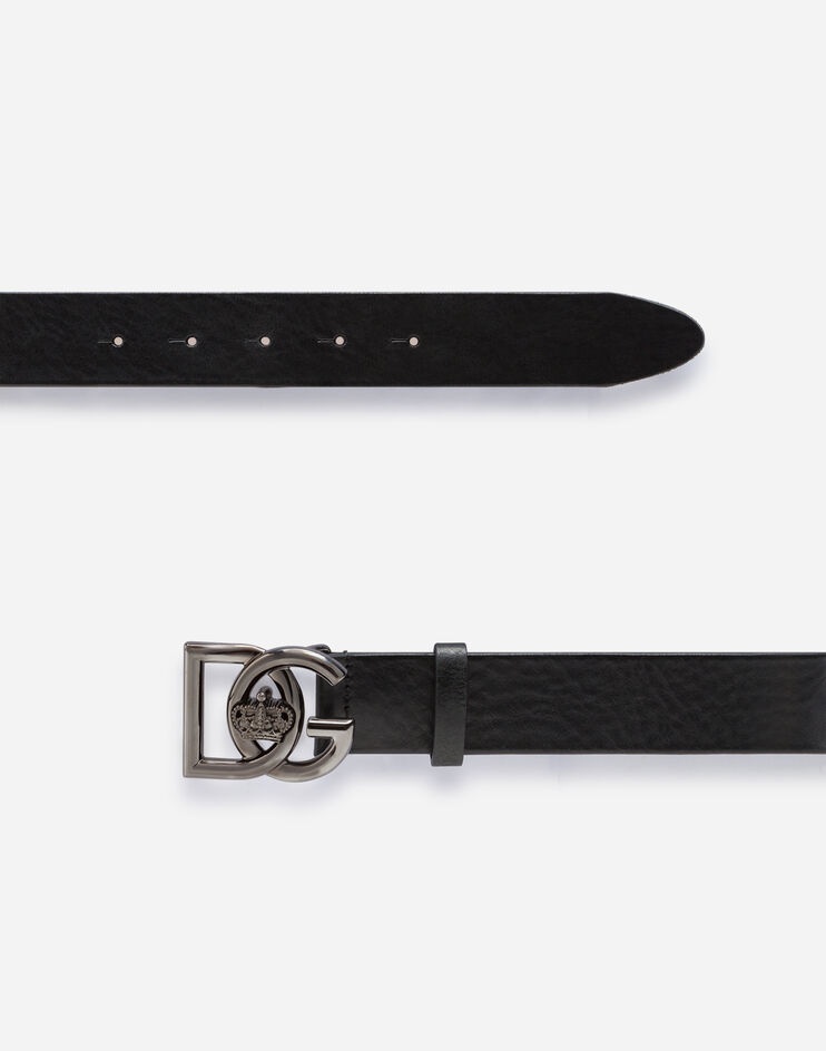 Tumbled leather belt with DG crossed logo - 2