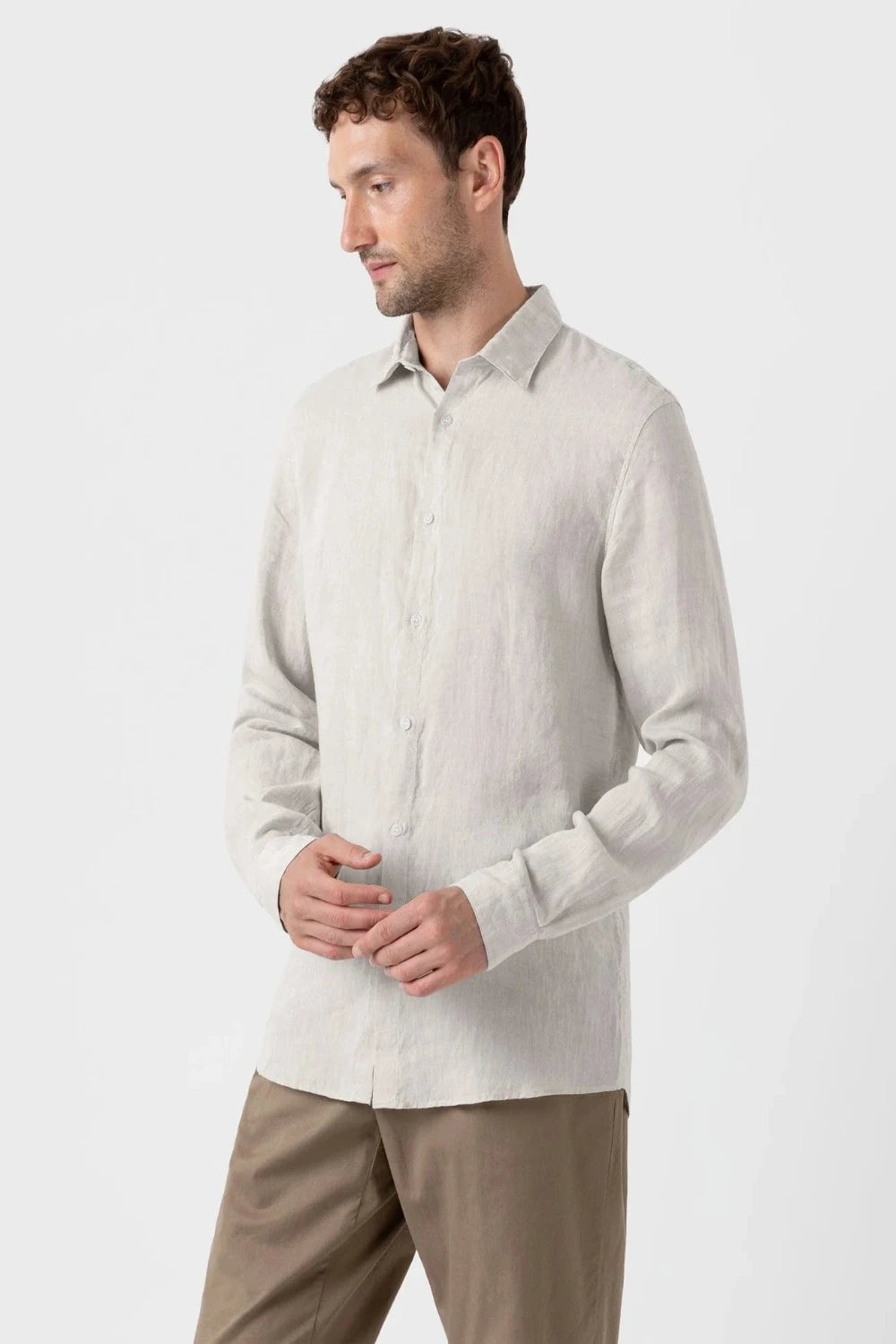 Casual Shirt Oatmeal Melange Linen - 2