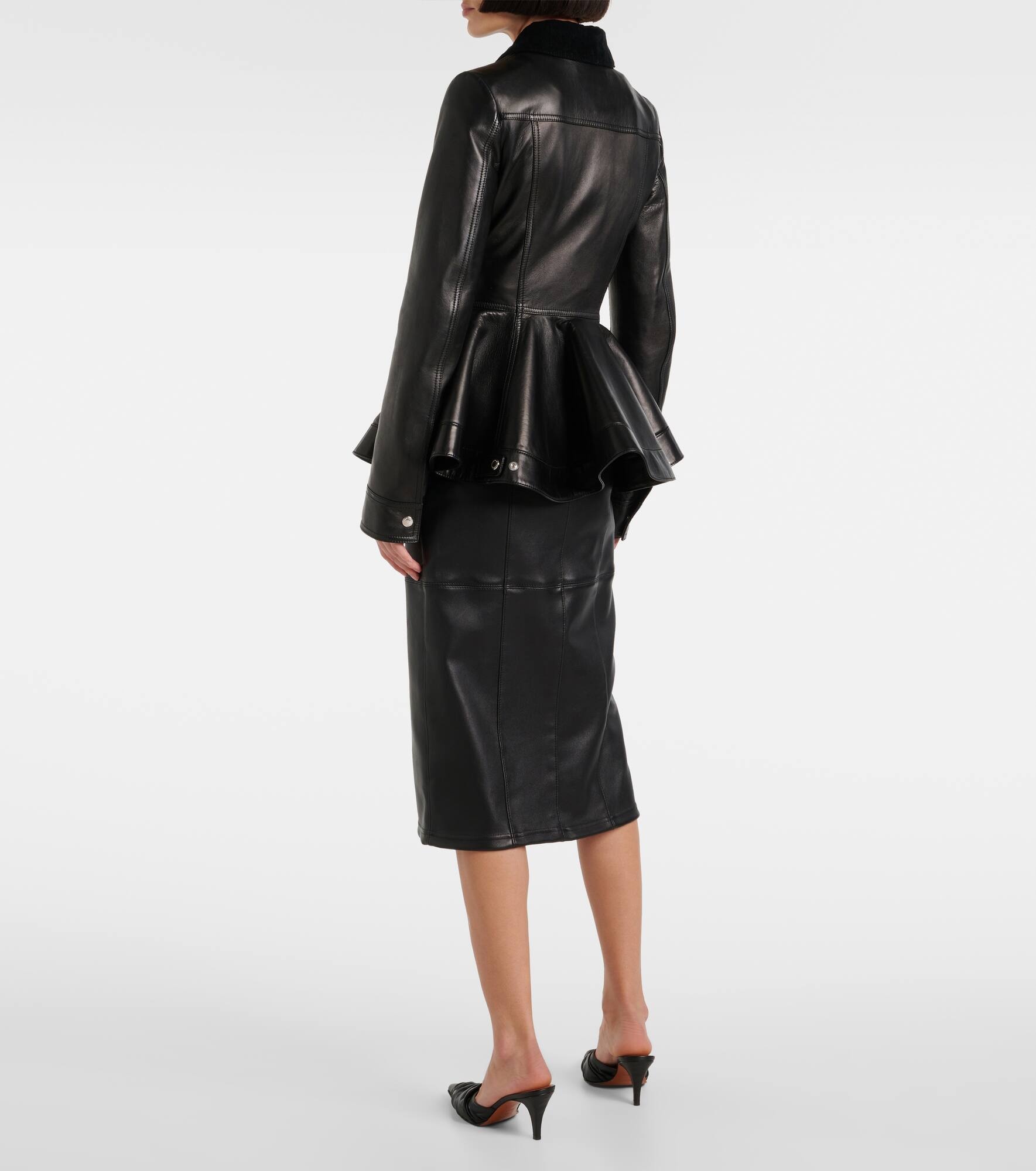 Corduroy-trimmed peplum leather jacket - 3