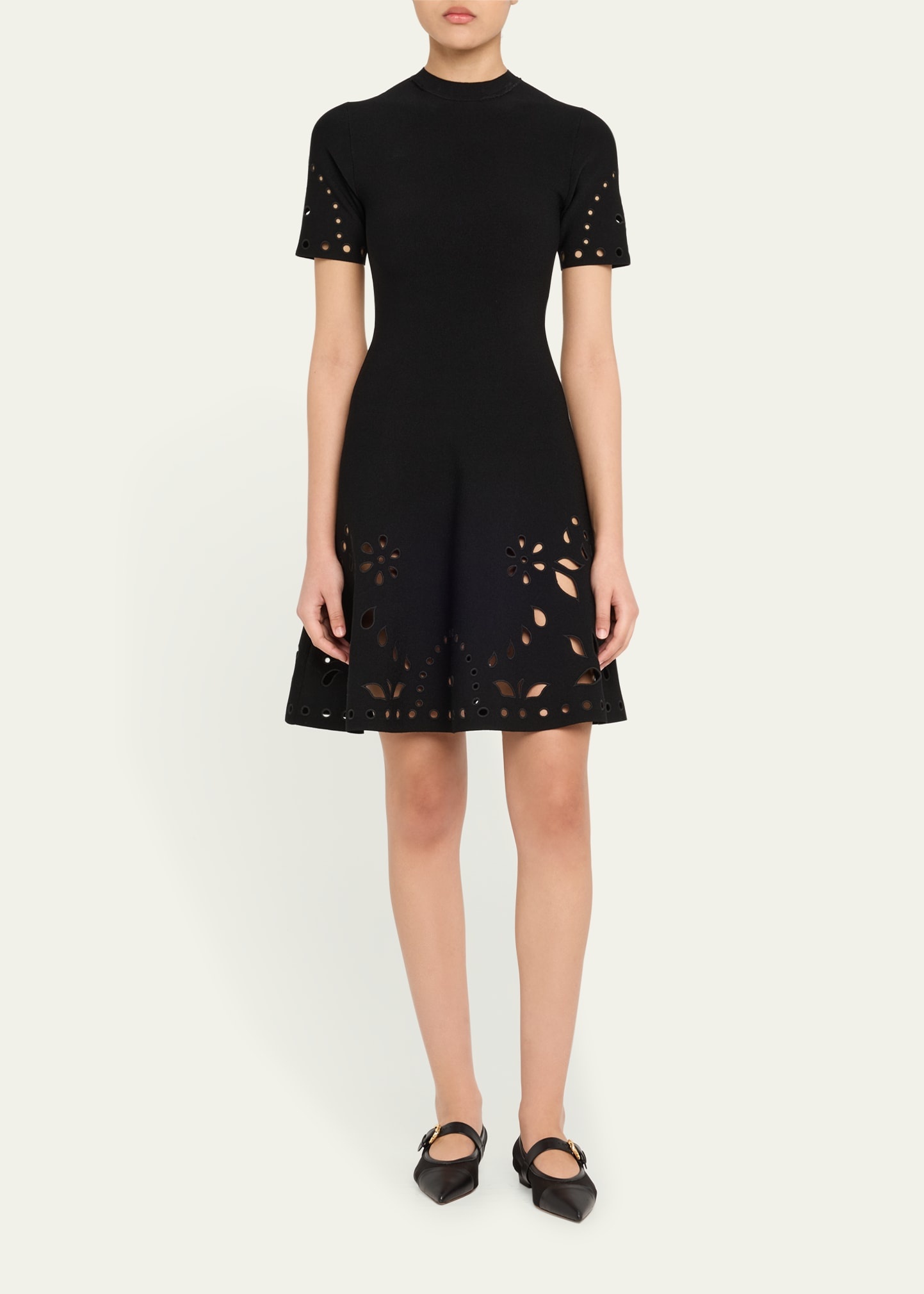 Fania Short-Sleeve Eyelet Mini Dress - 2