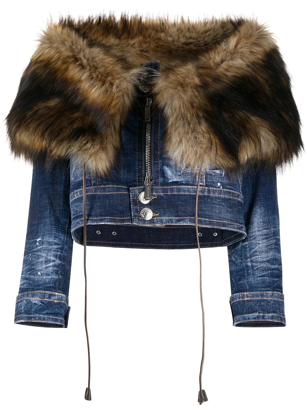 faux-fur collar denim jacket - 1