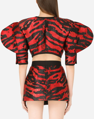 Dolce & Gabbana Short tiger-design lamé jacquard jacket outlook