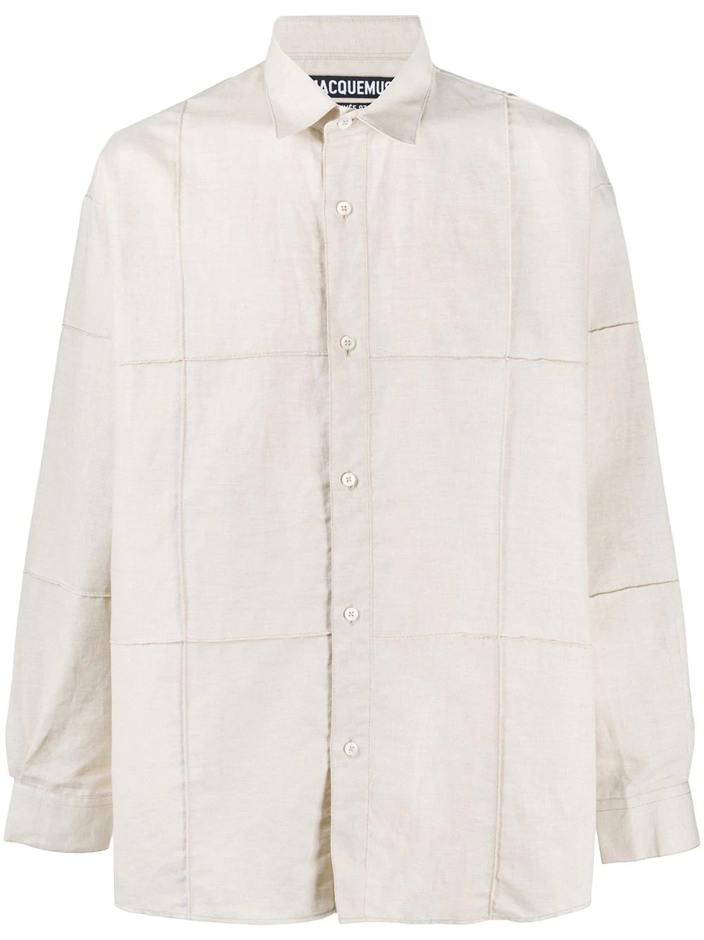 stitch-detail linen shirt - 1