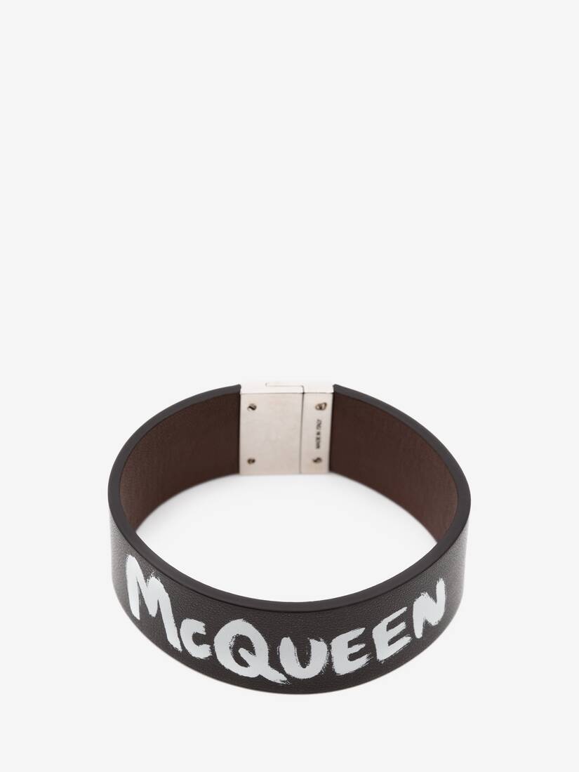 Mcqueen Graffiti Leather Cuff in Black/white - 1