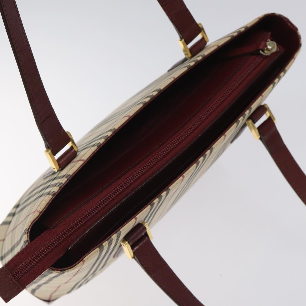 Burberry Nova Check Tote Bag Canvas Leather Beige Red Gold - 6