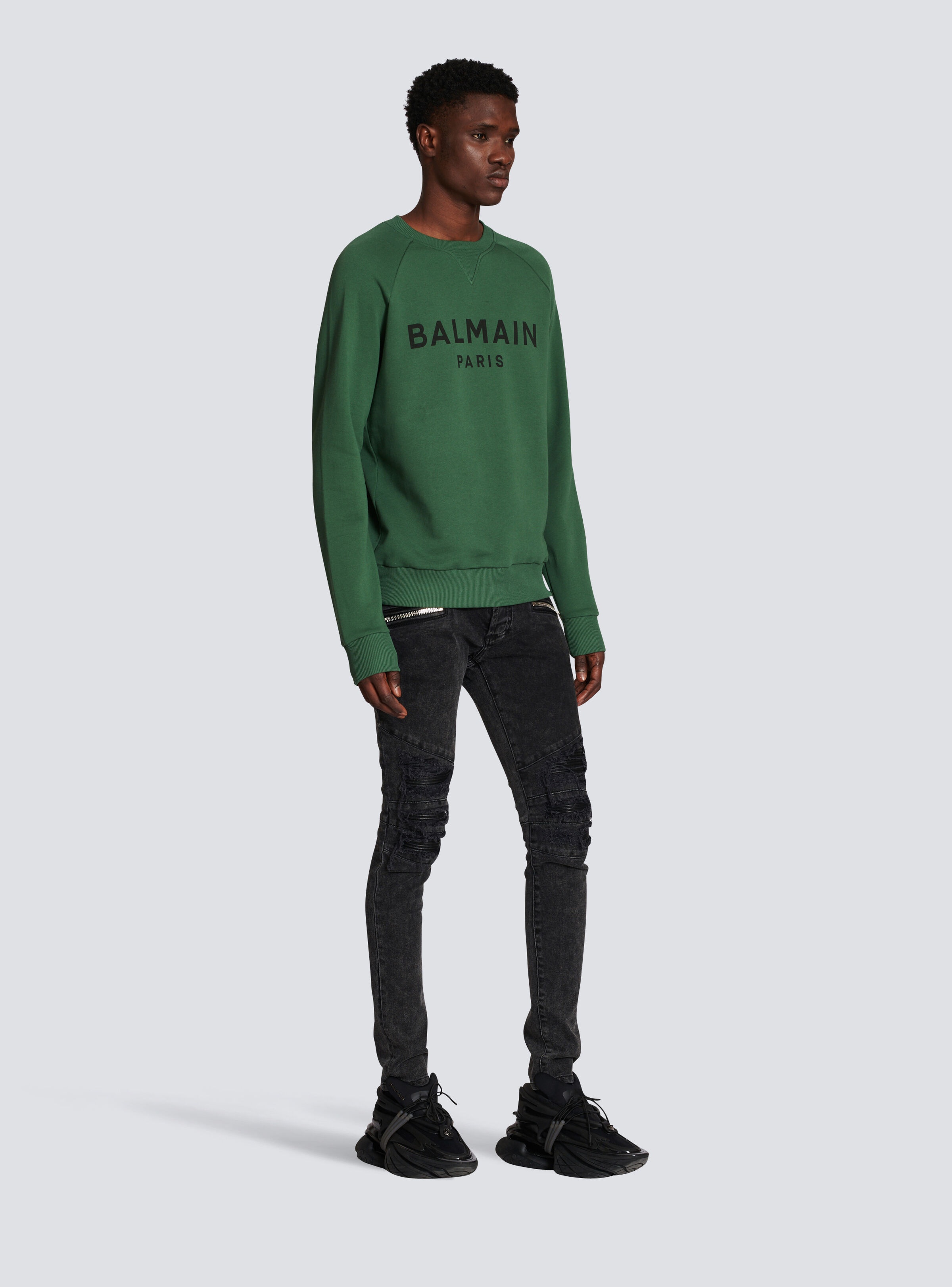 Eco-designed cotton sweatshirt with Balmain Paris metallic logo print - 5
