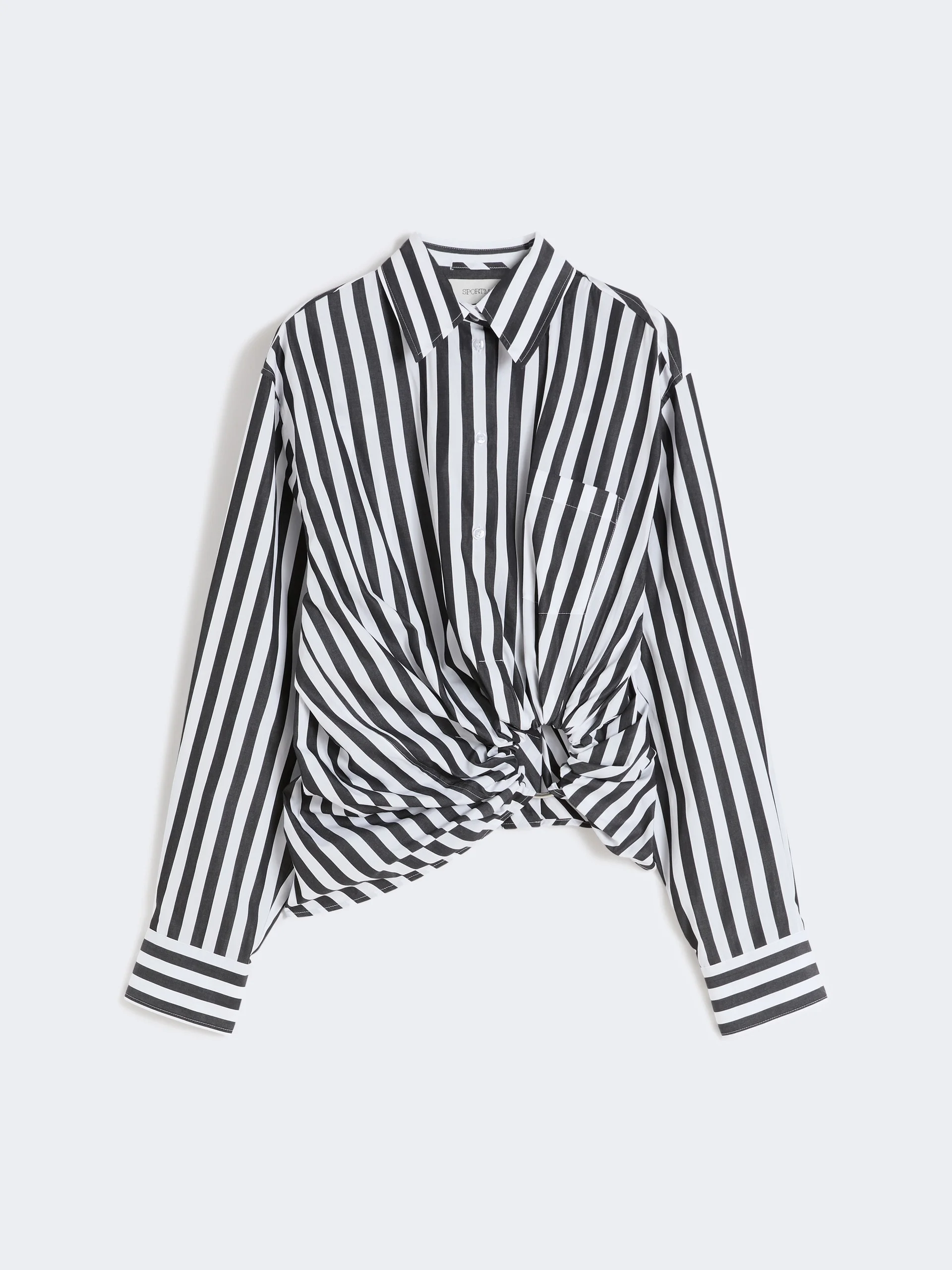 Striped poplin shirt - BLACK - 1