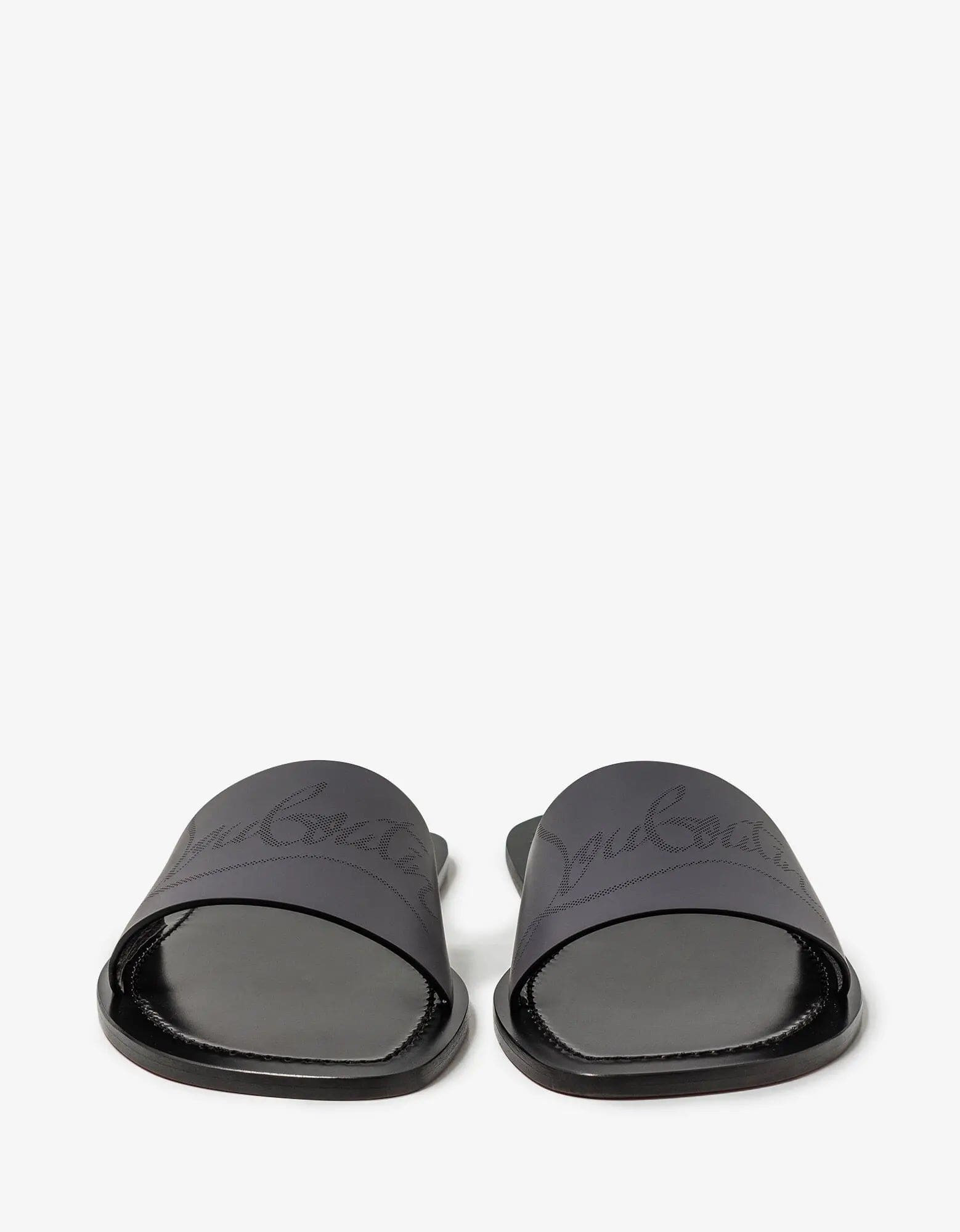 Christian Louboutin Coolraoul Grey Leather Slide Sandals - 3