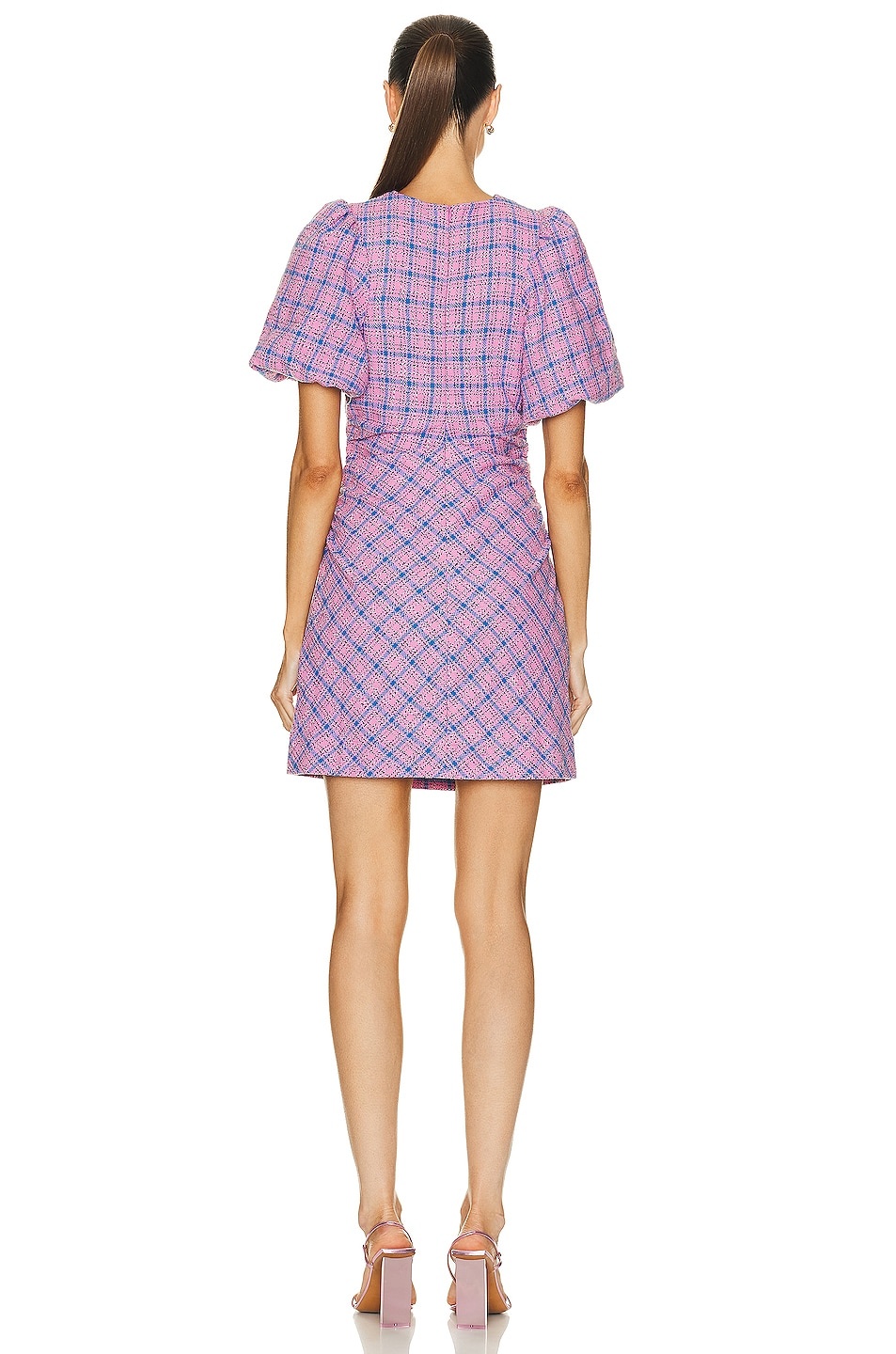 ワンピース Ganni FW25 'Crinkled Check Mini' dress (W0464 099) Black Crinkled Check Mini Dress | GANNI US