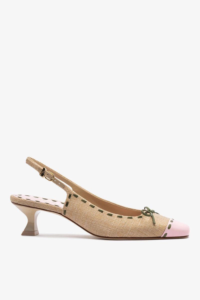 Jenny Pump In Beige Raffia and Tulip and Seaweed Leather 1