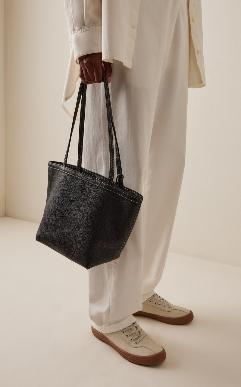 The Row Medium Park Leather Stitched Tote black outlook