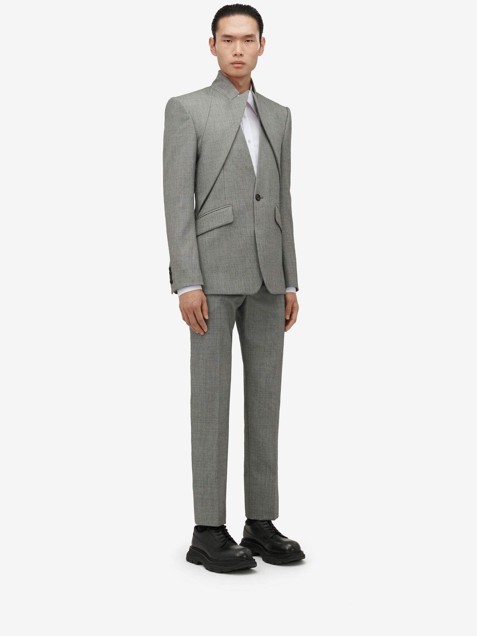 Men's Twisted Lapel Single-breasted Jacket in Shark Grey - 3