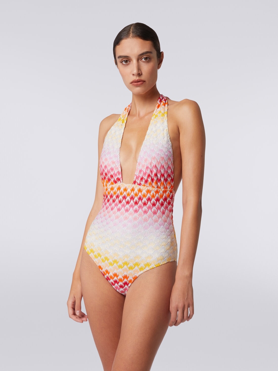 Dégradé lace-effect one-piece swimming costume with lurex - 2