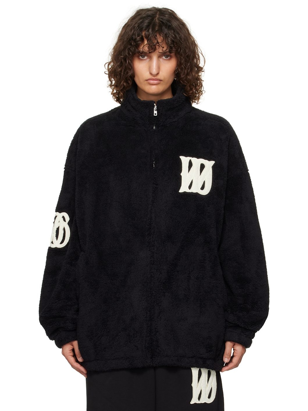 Black Bouclé Logo Fleece Jacket - 1